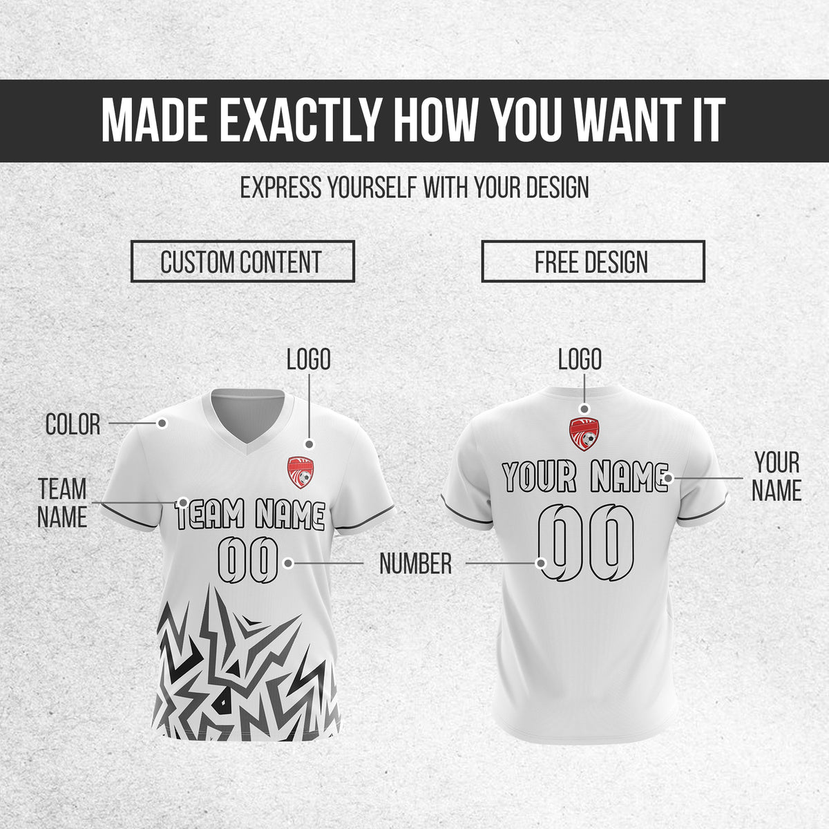 Soccer Jersey - V Neck - Side Pattern- Design 1 - White