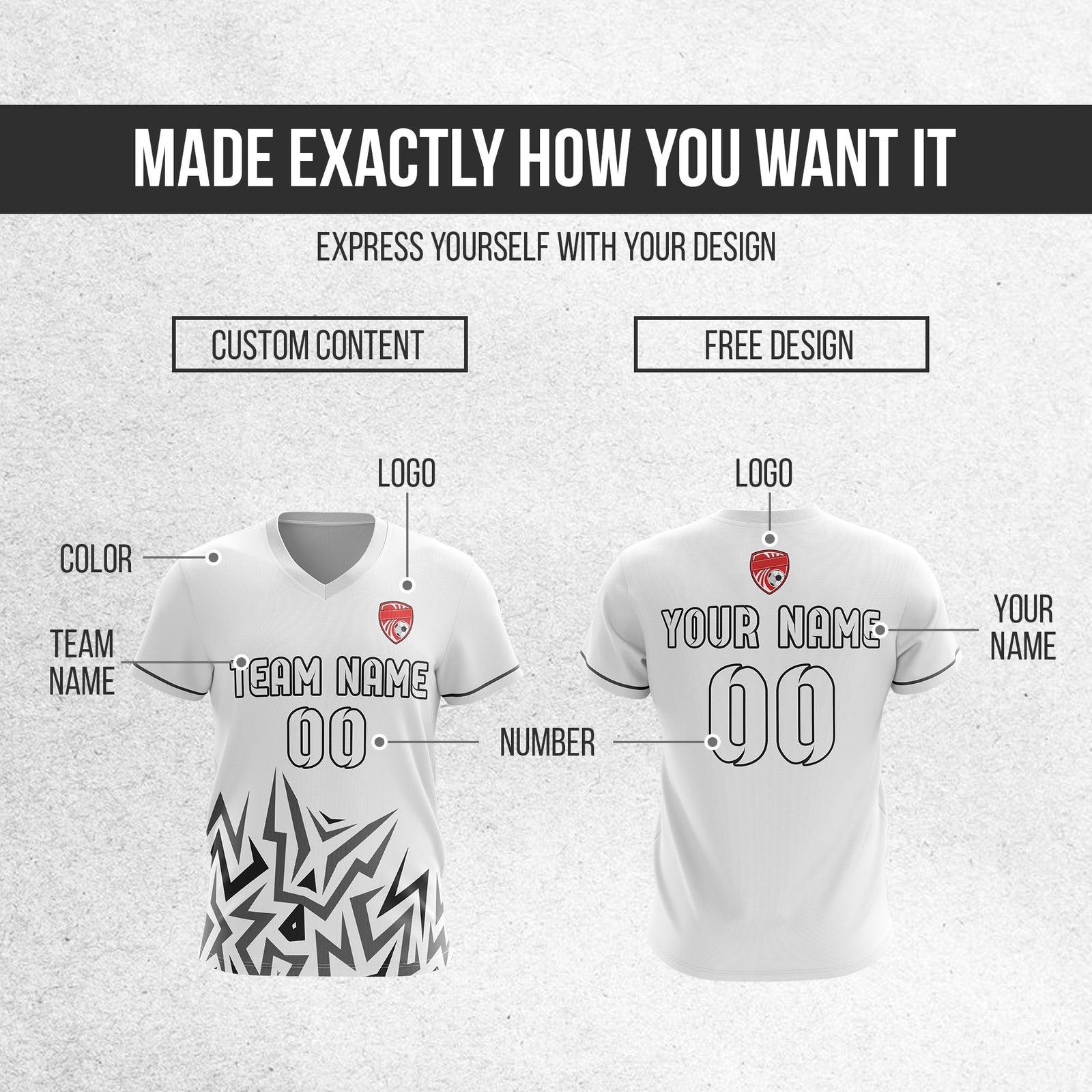 Soccer Jersey - V Neck - Side Pattern- Design 1 - White