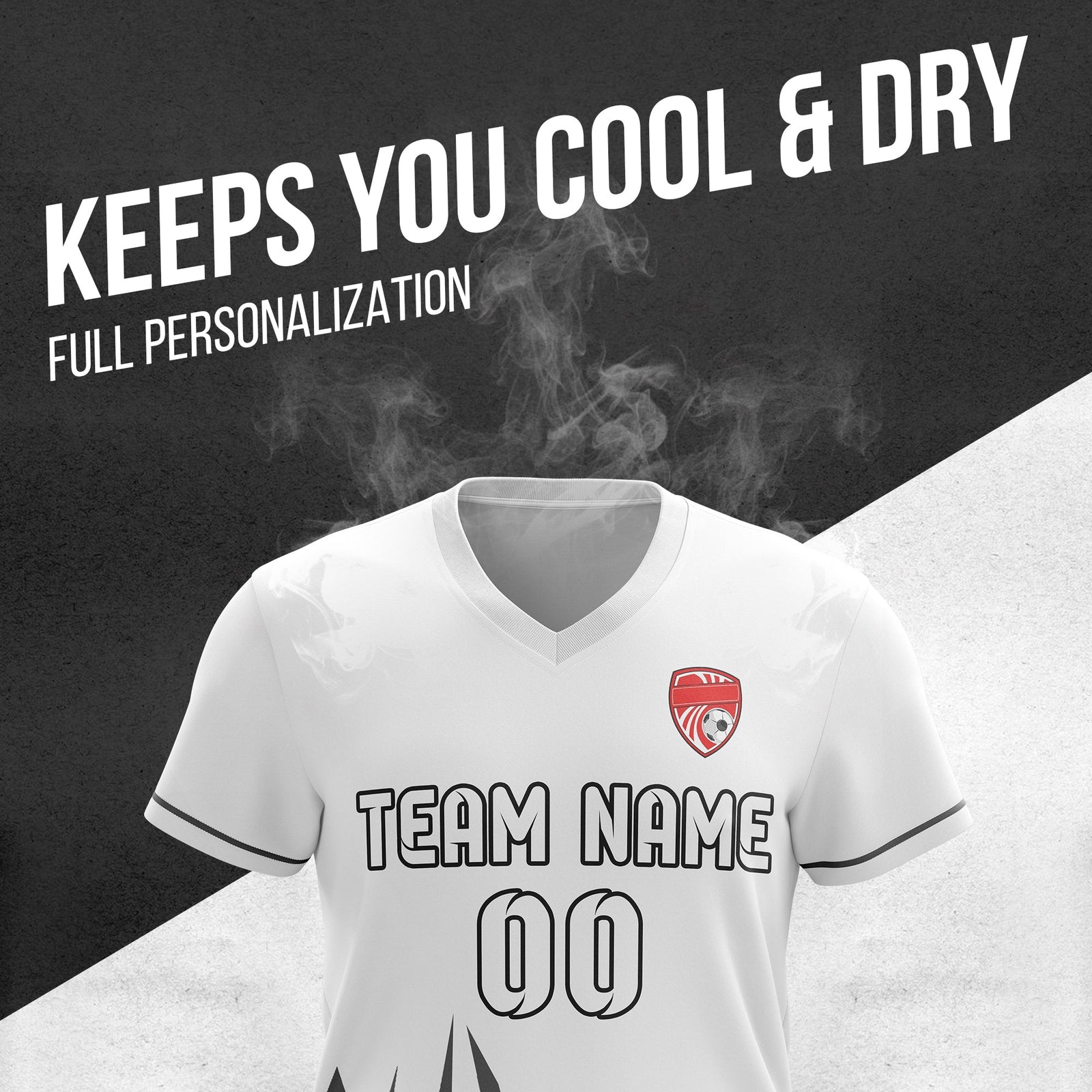 Soccer Jersey - V Neck - Side Pattern- Design 1 - White
