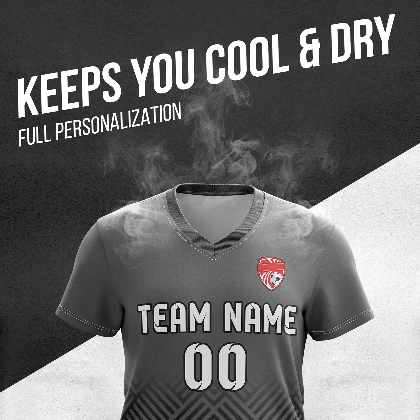 Soccer Jersey - V Neck - Side Pattern- Design 2 - Dark Grey