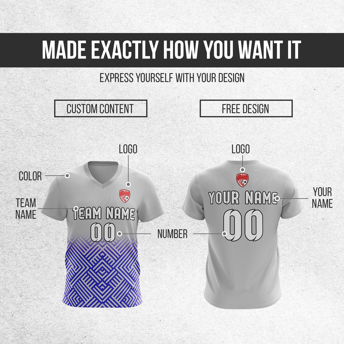 Soccer Jersey - V Neck - Side Pattern- Design 2 - Grey