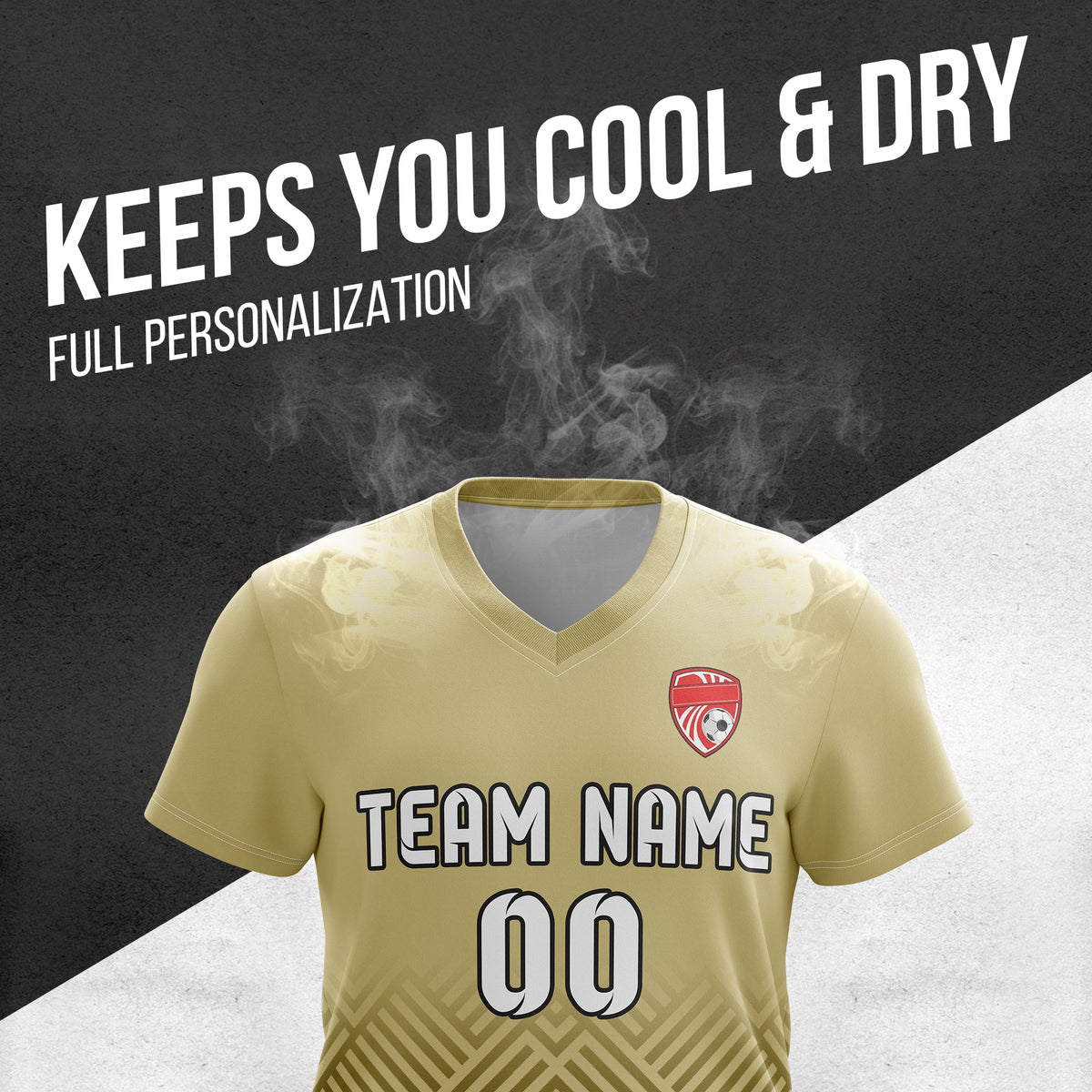 Soccer Jersey - V Neck - Side Pattern- Design 2 - Khakhii