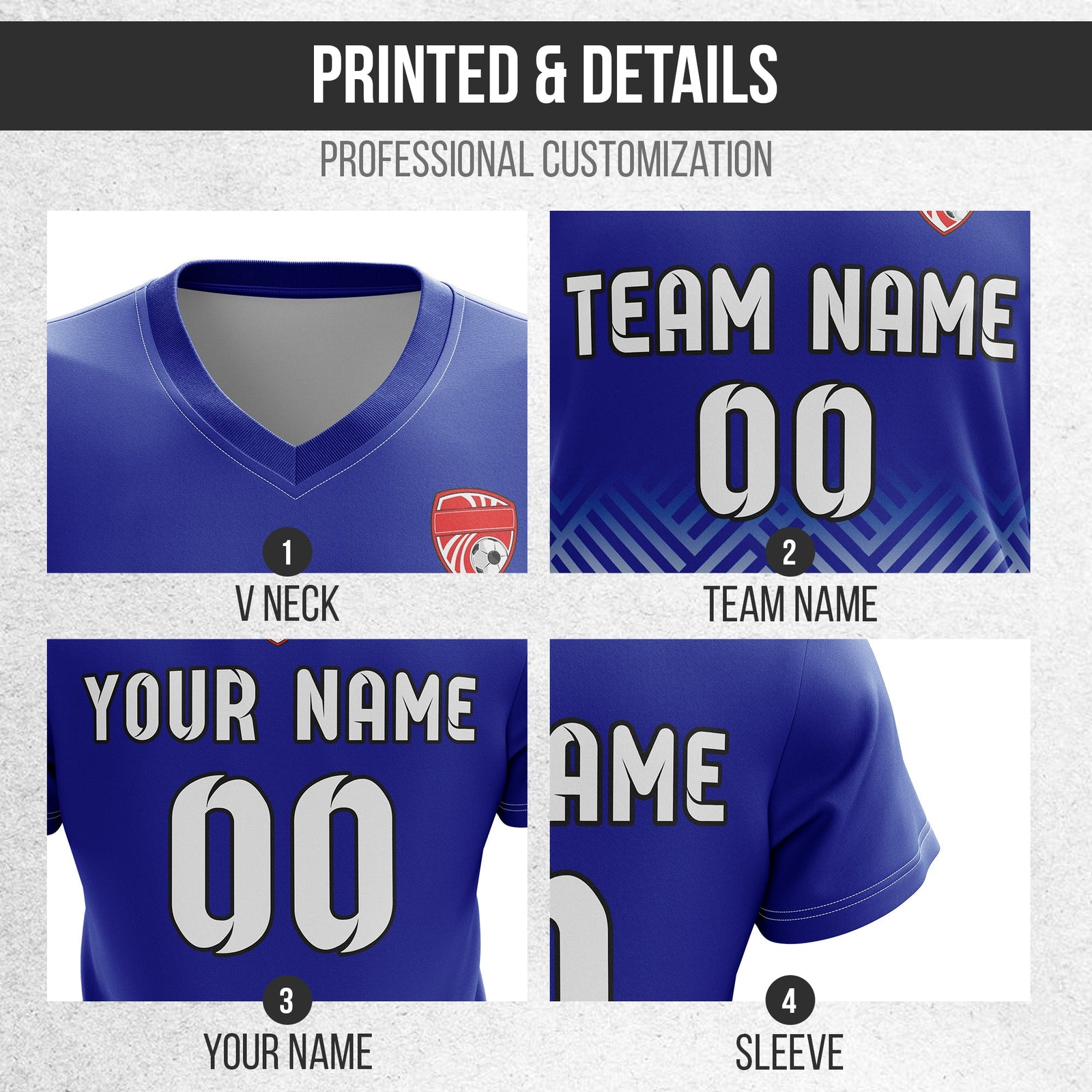 Soccer Jersey - V Neck - Side Pattern- Design 2 - Navy