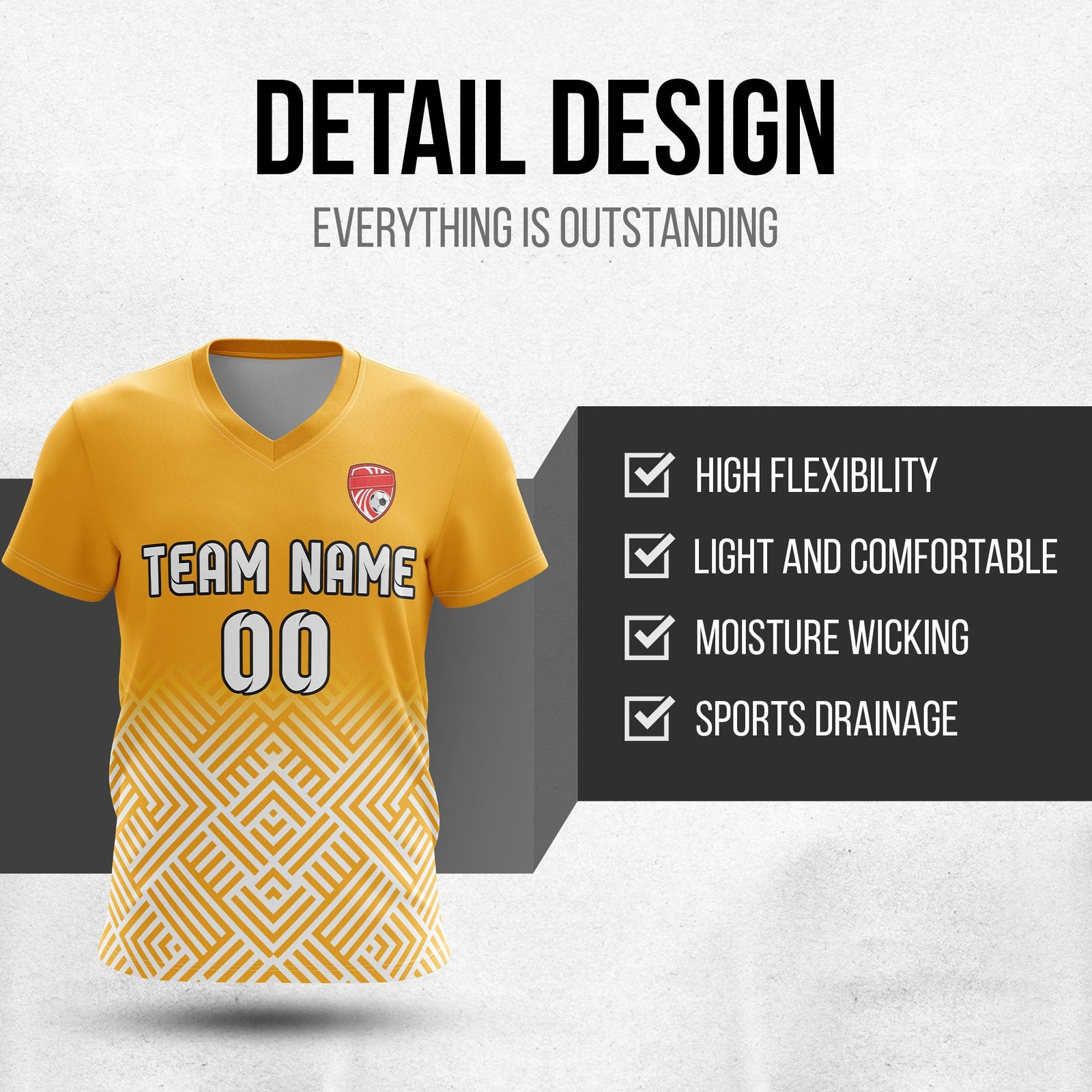 Soccer Jersey - V Neck - Side Pattern- Design 2 - Orange