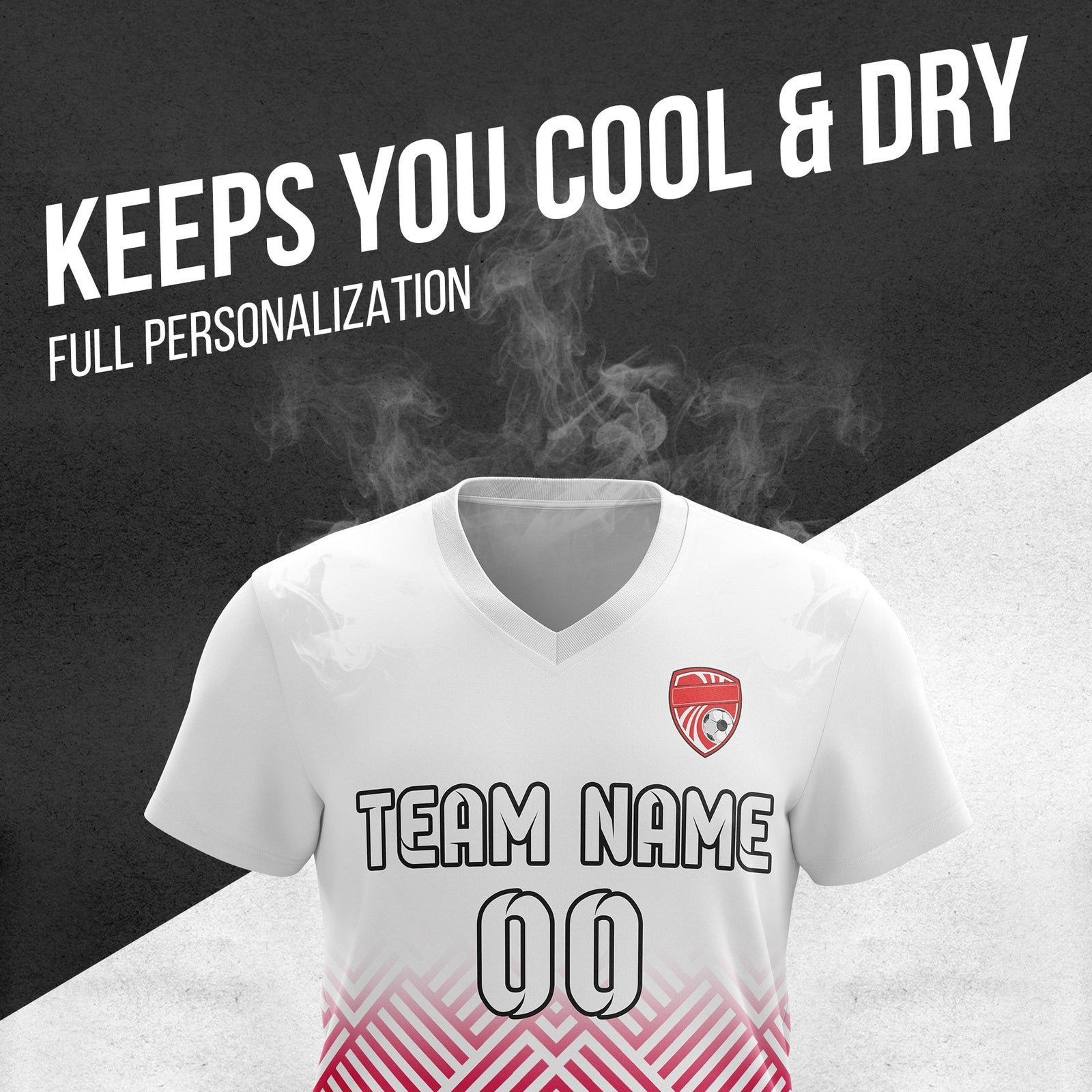 Soccer Jersey - V Neck - Side Pattern- Design 2 - White