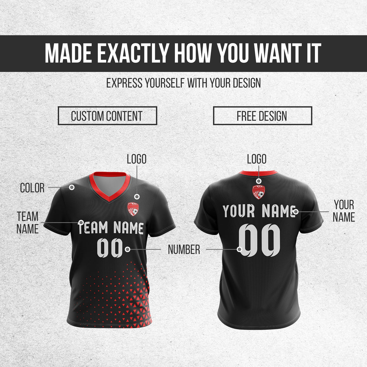Soccer Jersey - V Neck - Side Pattern- Design 3 - Black