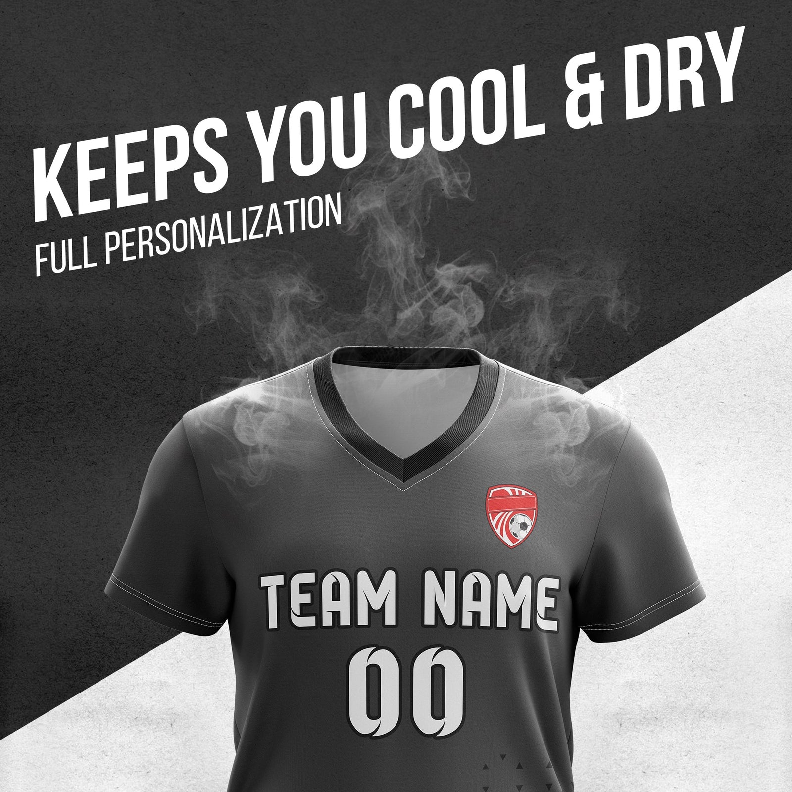 Soccer Jersey - V Neck - Side Pattern- Design 3 - Dark Grey