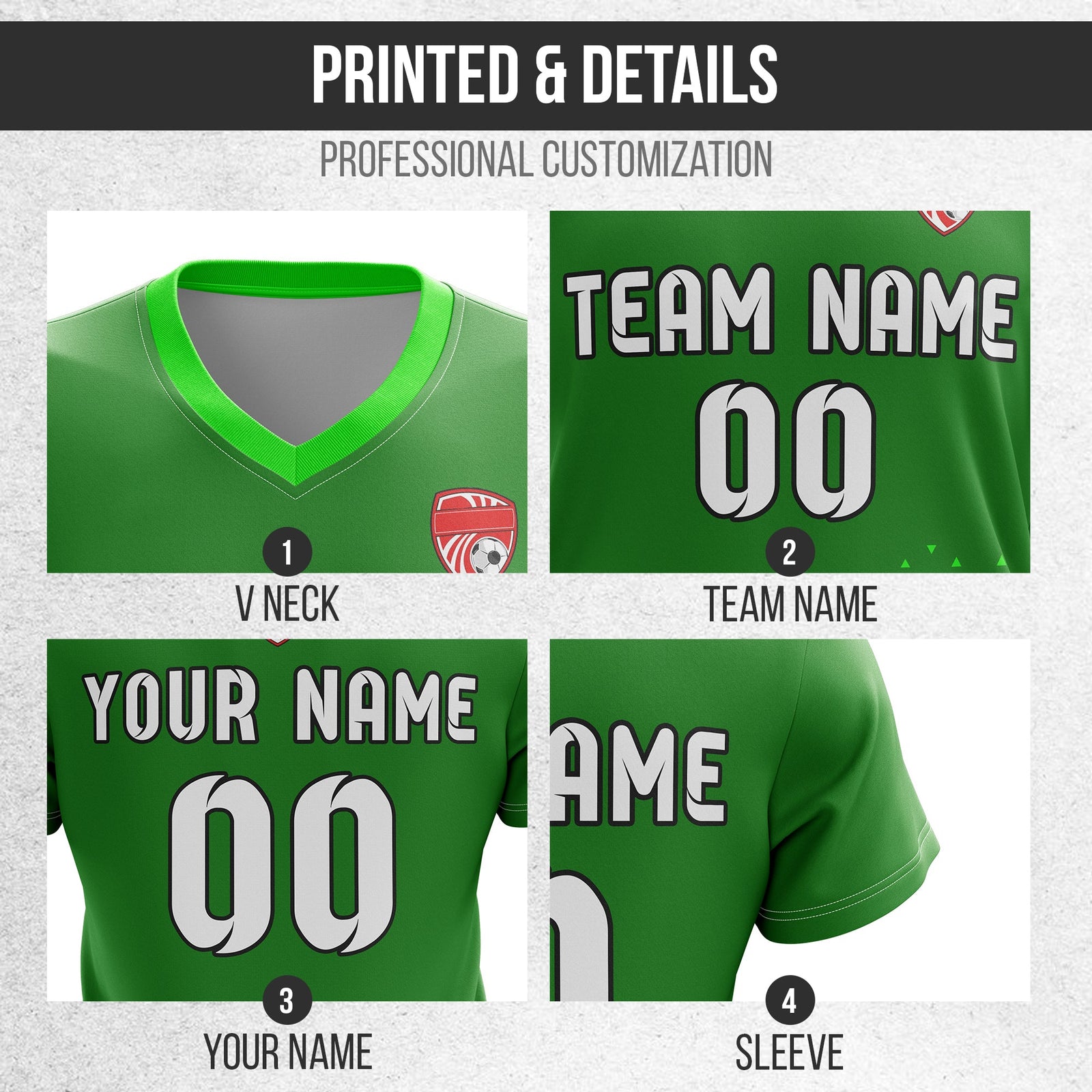 Soccer Jersey - V Neck - Side Pattern- Design 3 - Green