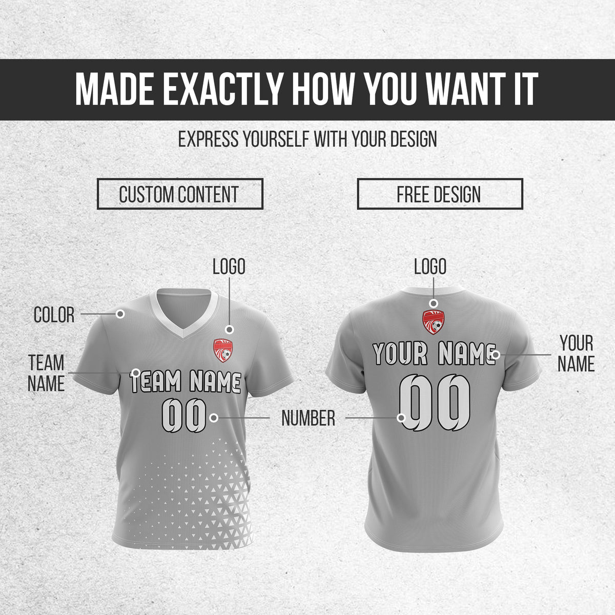 Soccer Jersey - V Neck - Side Pattern- Design 3 - Grey