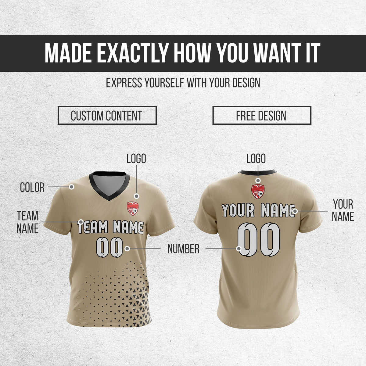 Soccer Jersey - V Neck - Side Pattern- Design 3 - Khakhii