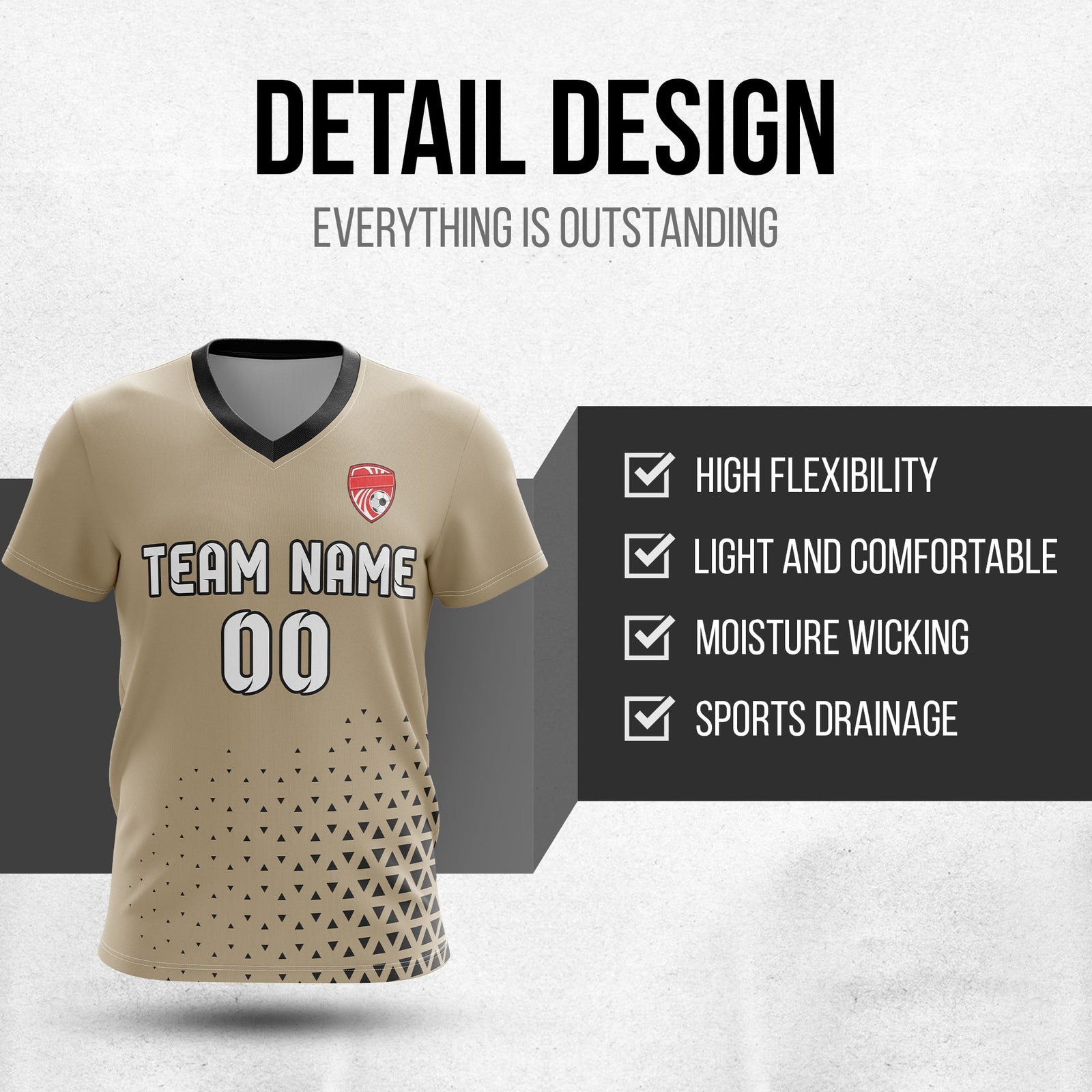 Soccer Jersey - V Neck - Side Pattern- Design 3 - Khakhii
