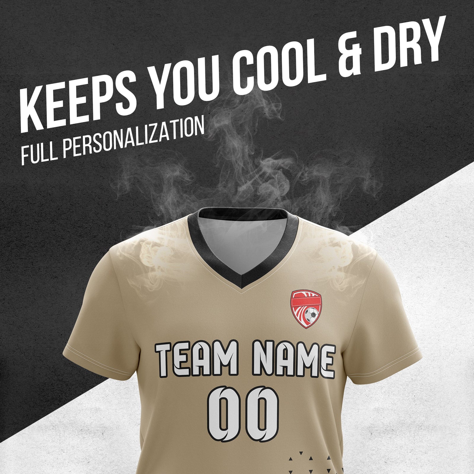 Soccer Jersey - V Neck - Side Pattern- Design 3 - Khakhii
