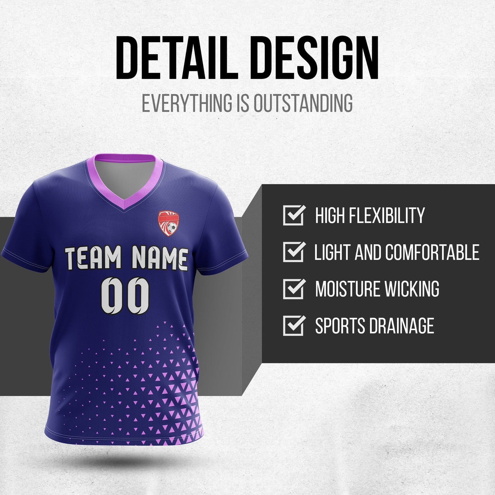 Soccer Jersey - V Neck - Side Pattern- Design 3 - Navy