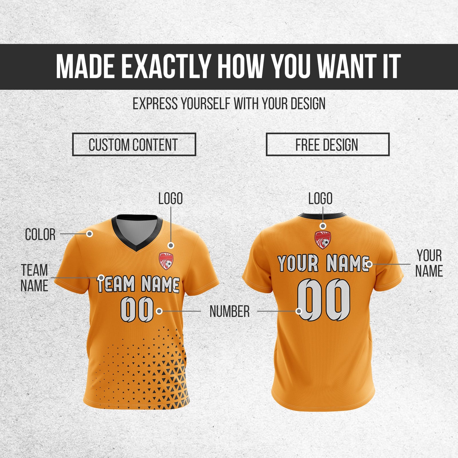Soccer Jersey - V Neck - Side Pattern- Design 3 - Orange
