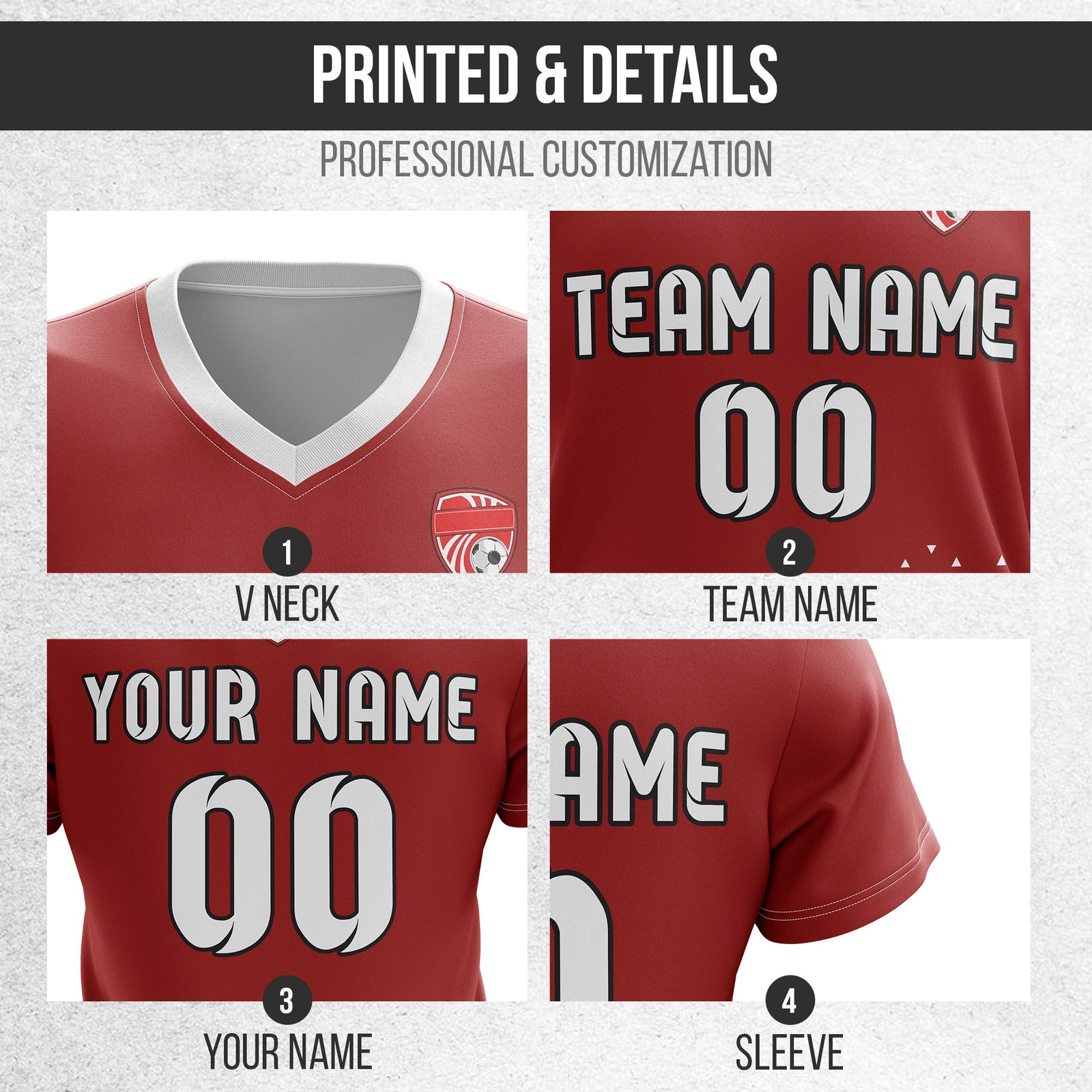 Soccer Jersey - V Neck - Side Pattern- Design 3 - Red