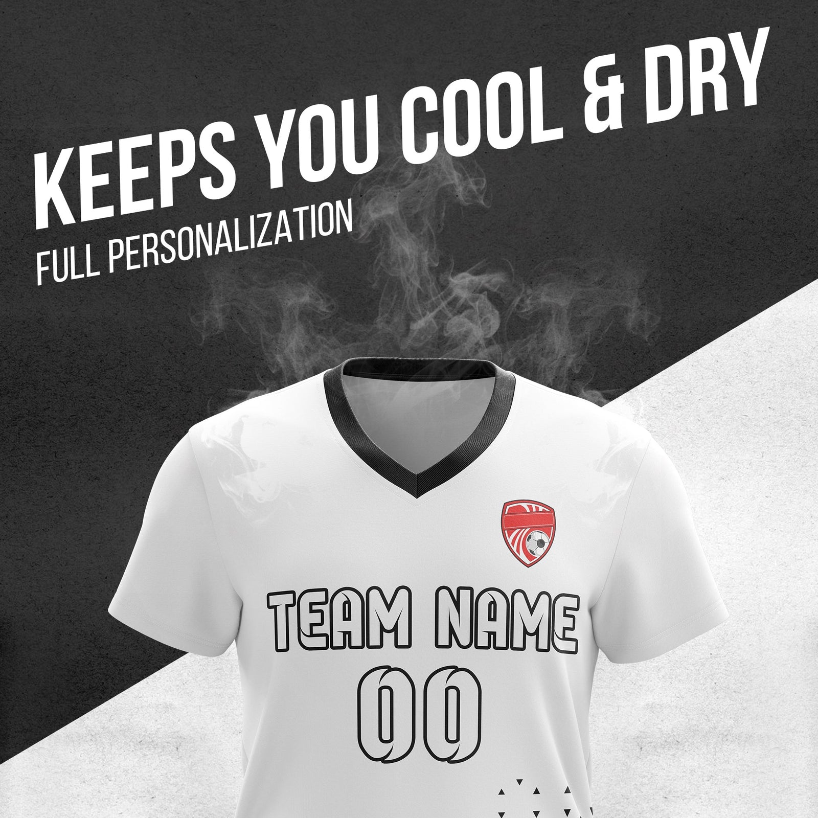 Soccer Jersey - V Neck - Side Pattern- Design 3 - White