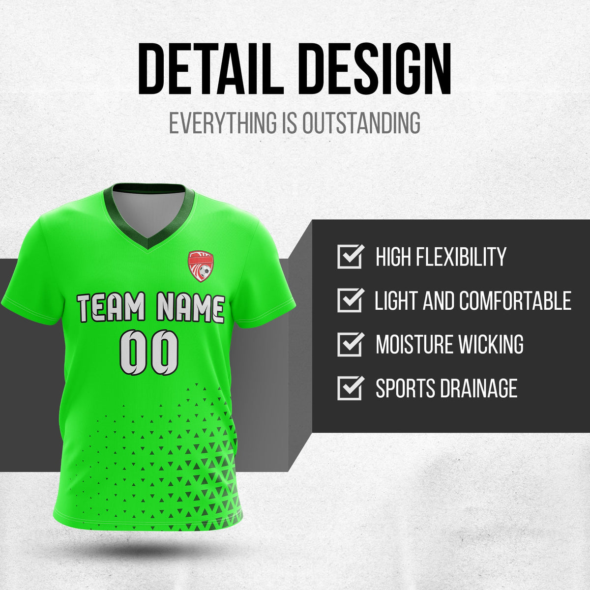 Soccer Jersey - V Neck - Side Pattern- Design 3 - neon Green