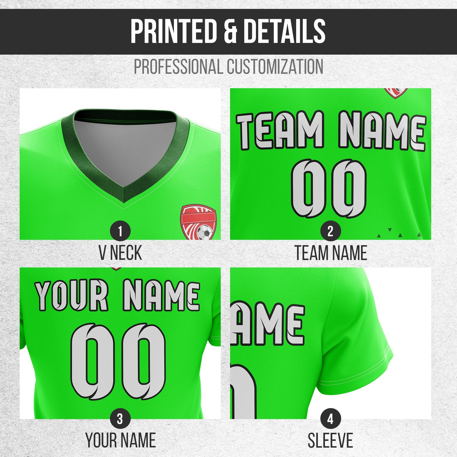 Soccer Jersey - V Neck - Side Pattern- Design 3 - neon Green