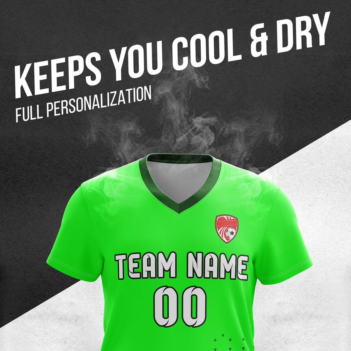 Soccer Jersey - V Neck - Side Pattern- Design 3 - neon Green
