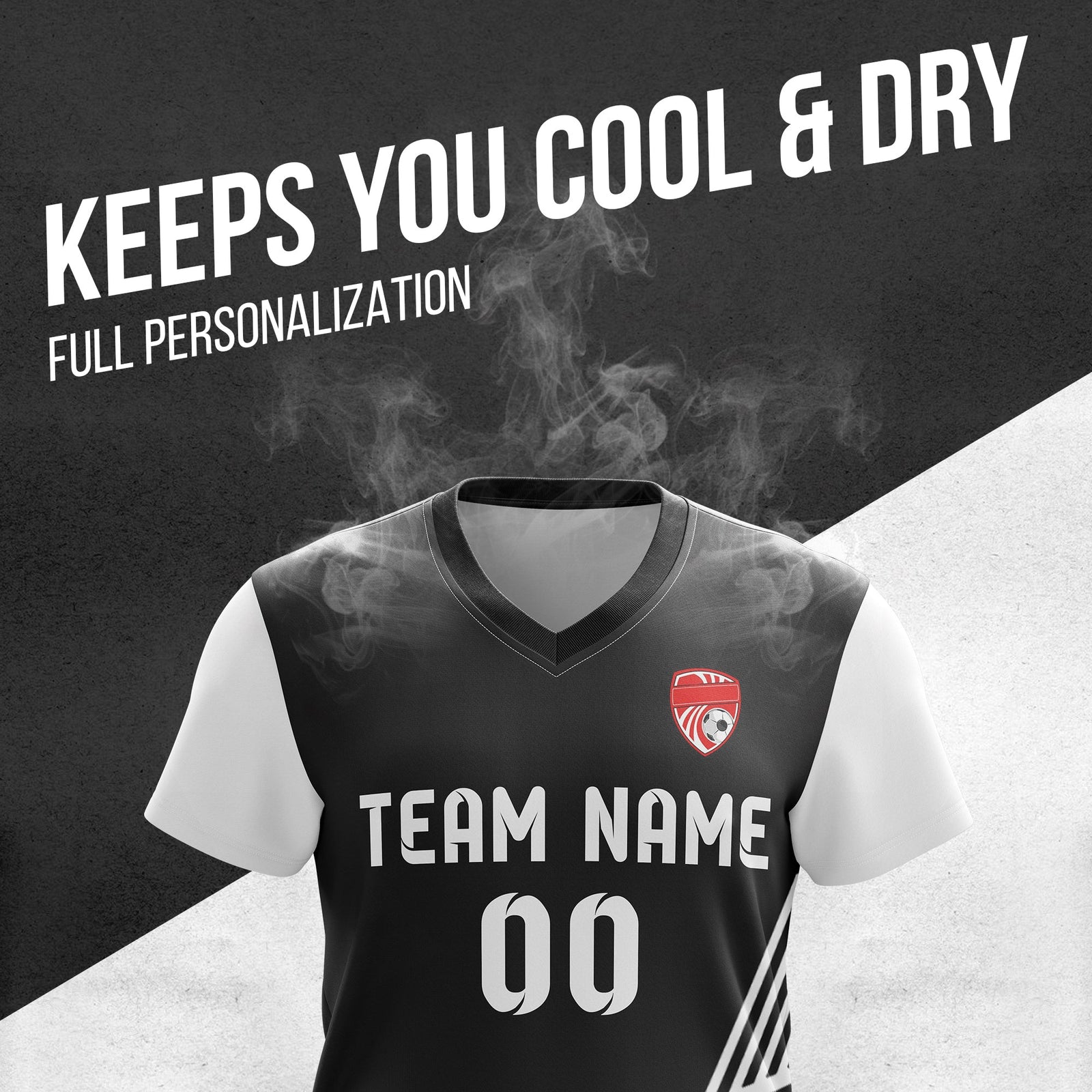 Soccer Jersey - V Neck - Side Pattern- Design 4 - Black