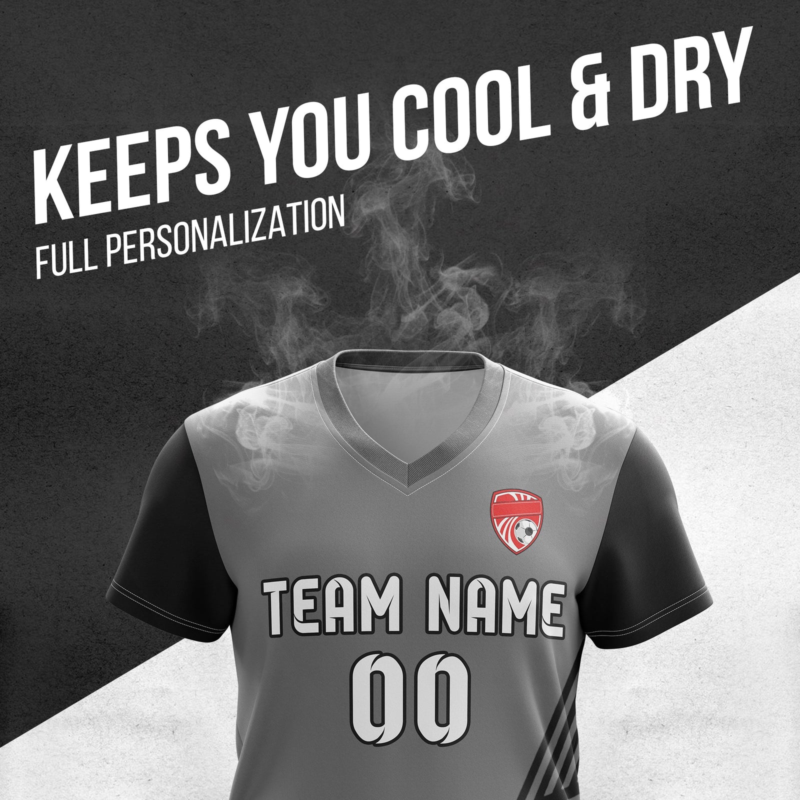 Soccer Jersey - V Neck - Side Pattern- Design 4 - Dark Grey