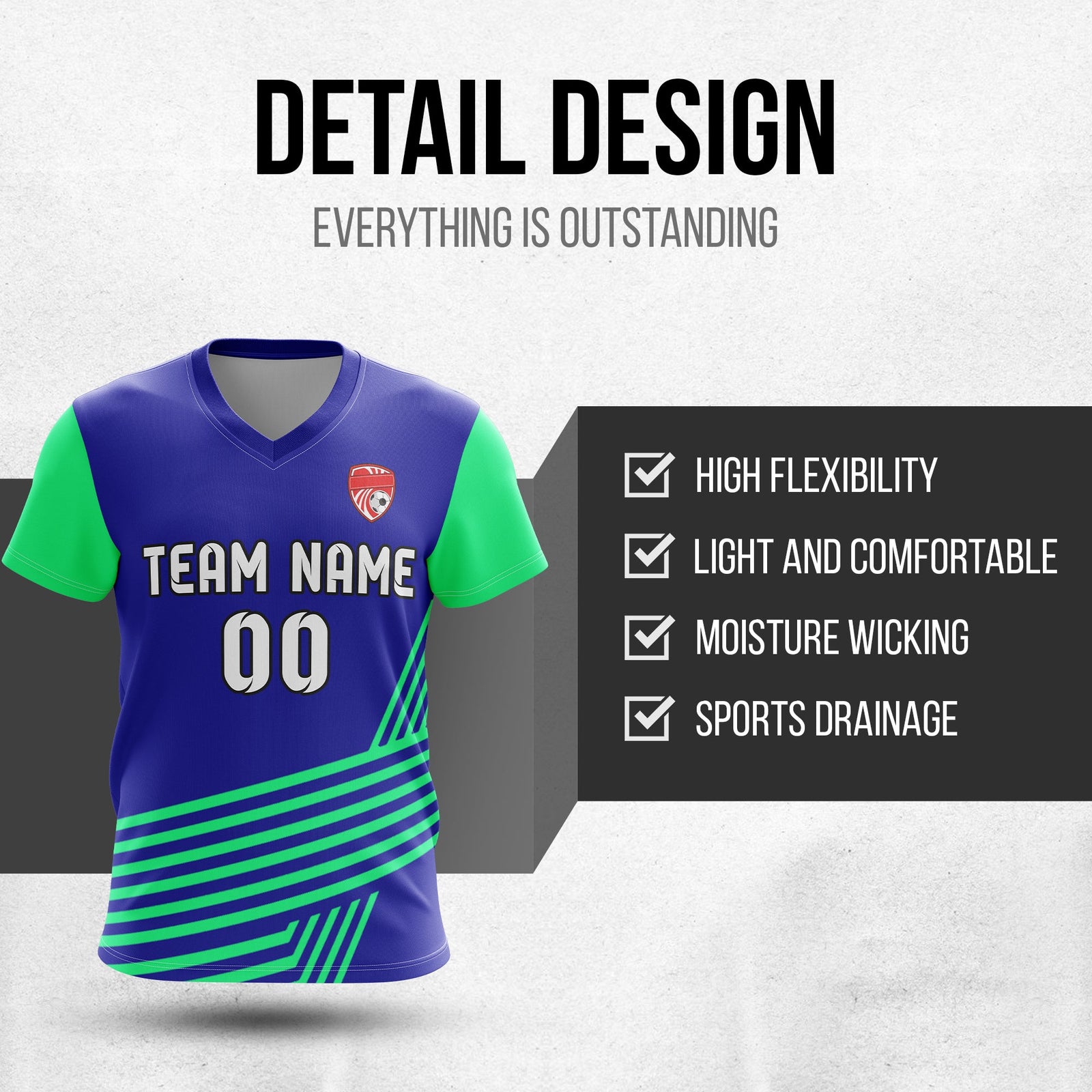 Soccer Jersey - V Neck - Side Pattern- Design 4 - Navy