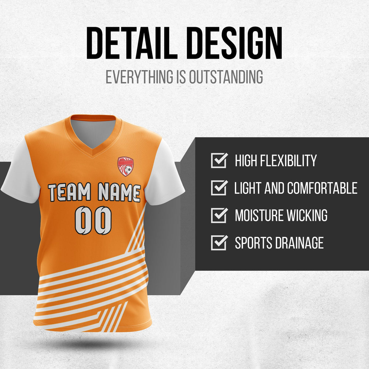 Soccer Jersey - V Neck - Side Pattern- Design 4 - Orange
