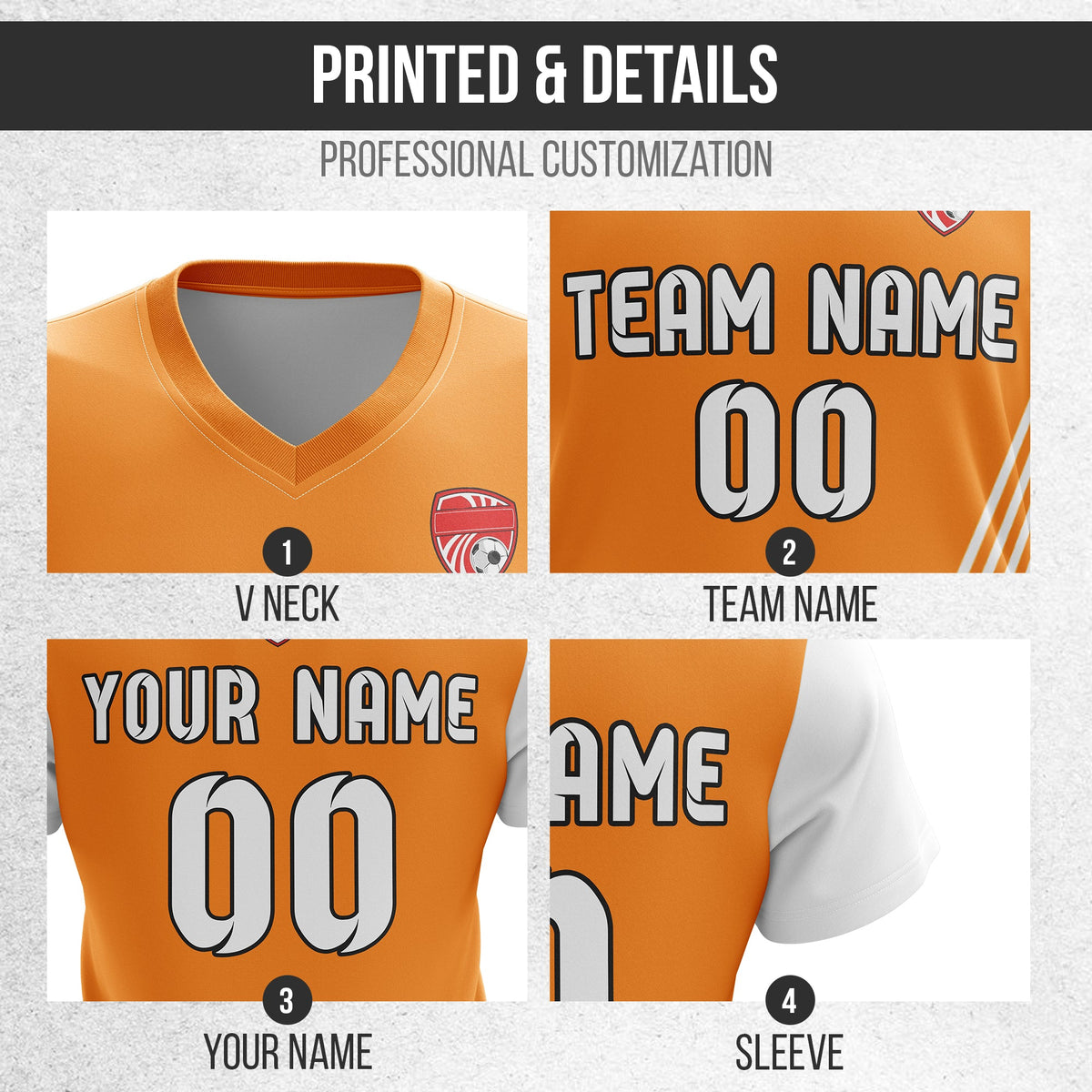 Soccer Jersey - V Neck - Side Pattern- Design 4 - Orange