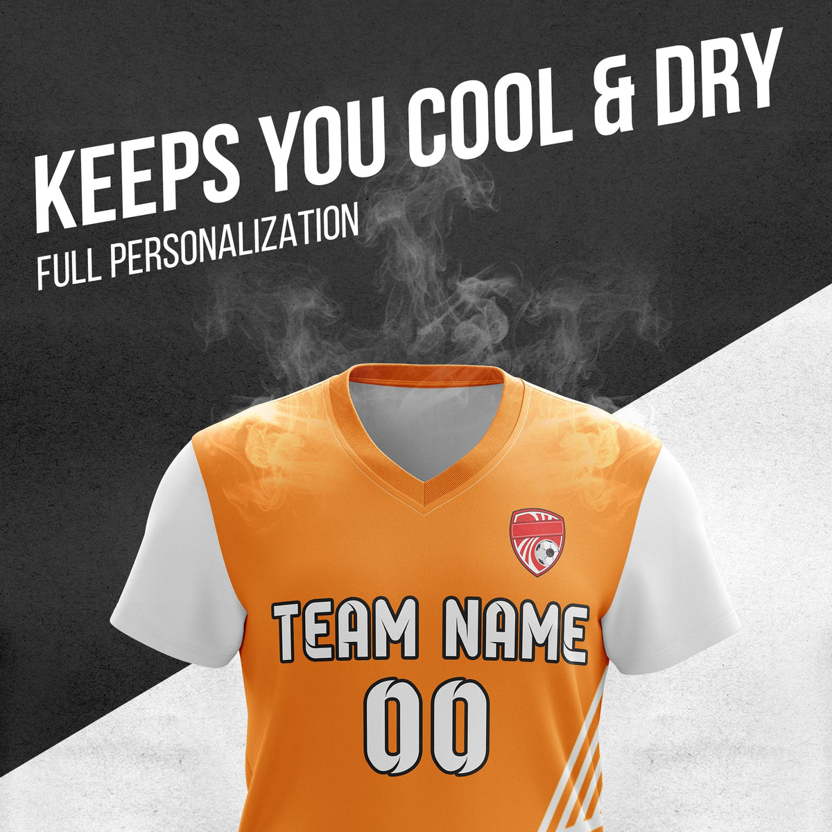 Soccer Jersey - V Neck - Side Pattern- Design 4 - Orange