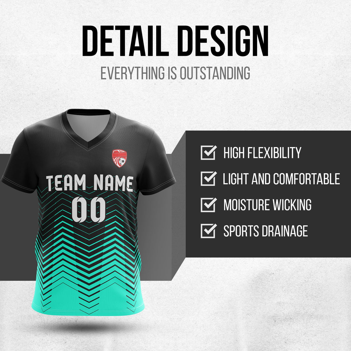Soccer Jersey - V Neck - Side Pattern- Design 5 - Black