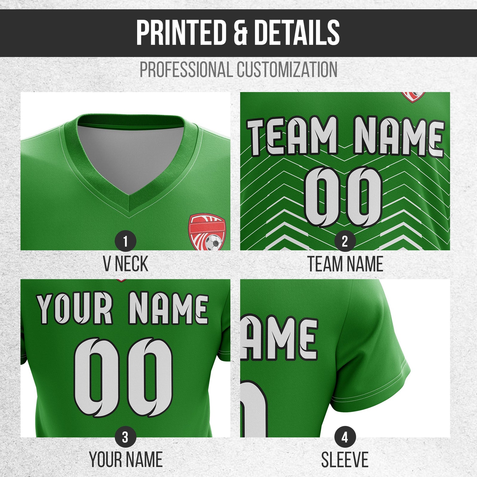 Soccer Jersey - V Neck - Side Pattern- Design 5 - Green