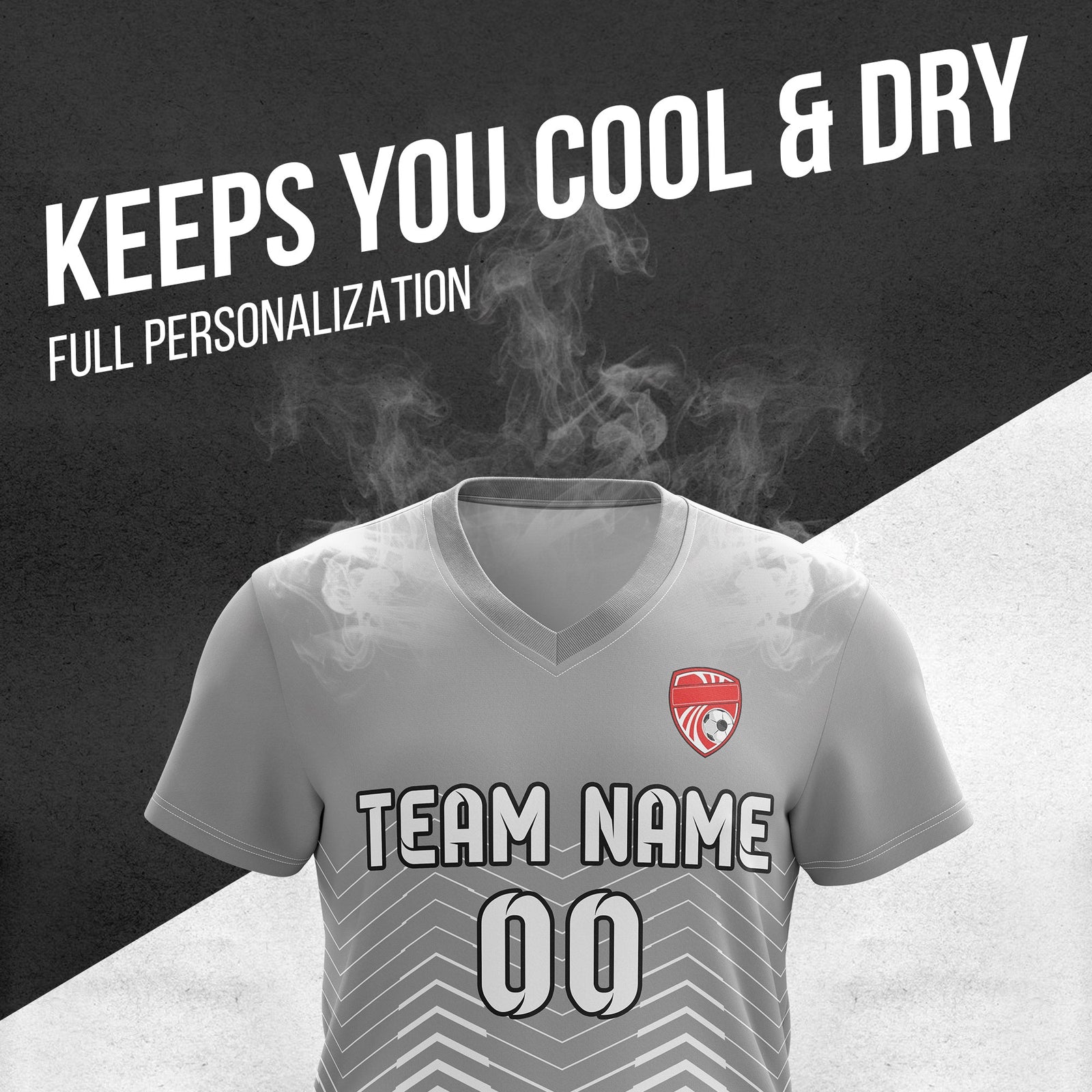 Soccer Jersey - V Neck - Side Pattern- Design 5 - Grey