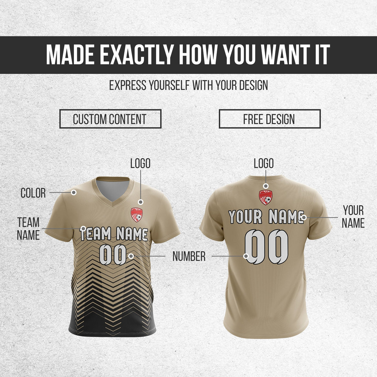 Soccer Jersey - V Neck - Side Pattern- Design 5 - Khakhii