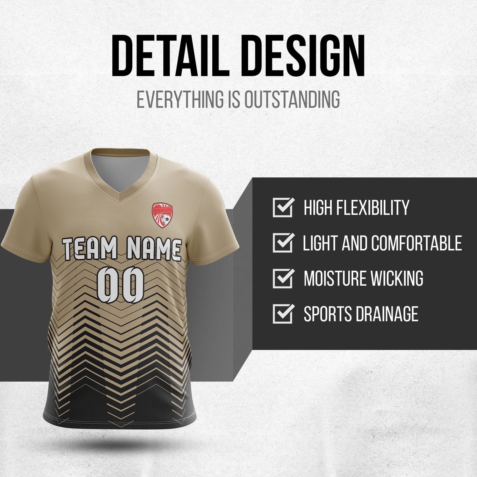 Soccer Jersey - V Neck - Side Pattern- Design 5 - Khakhii