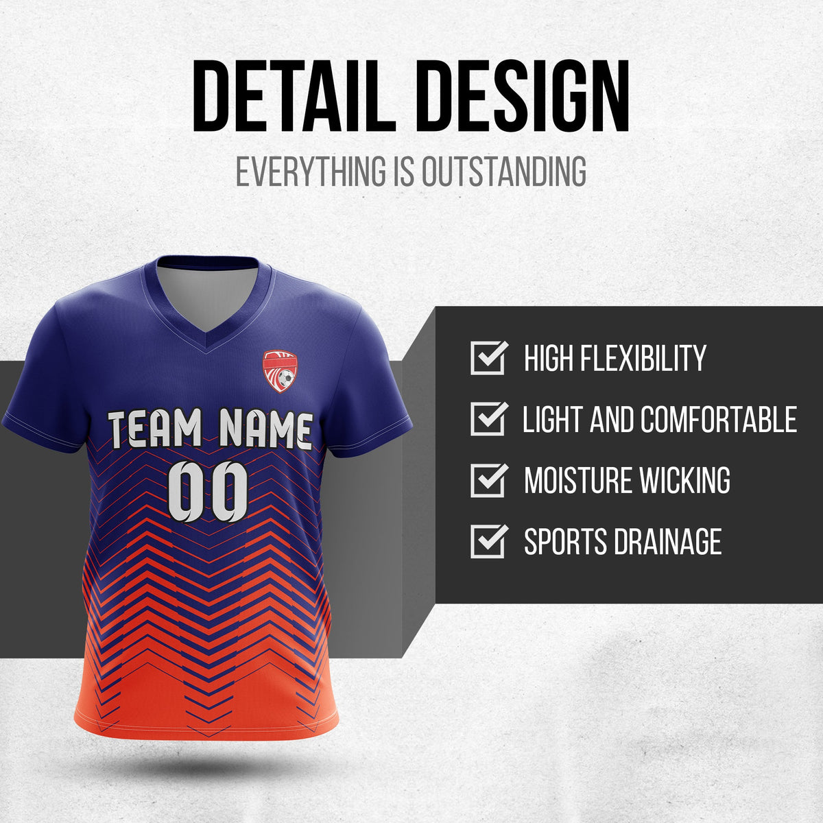 Soccer Jersey - V Neck - Side Pattern- Design 5 - Navy