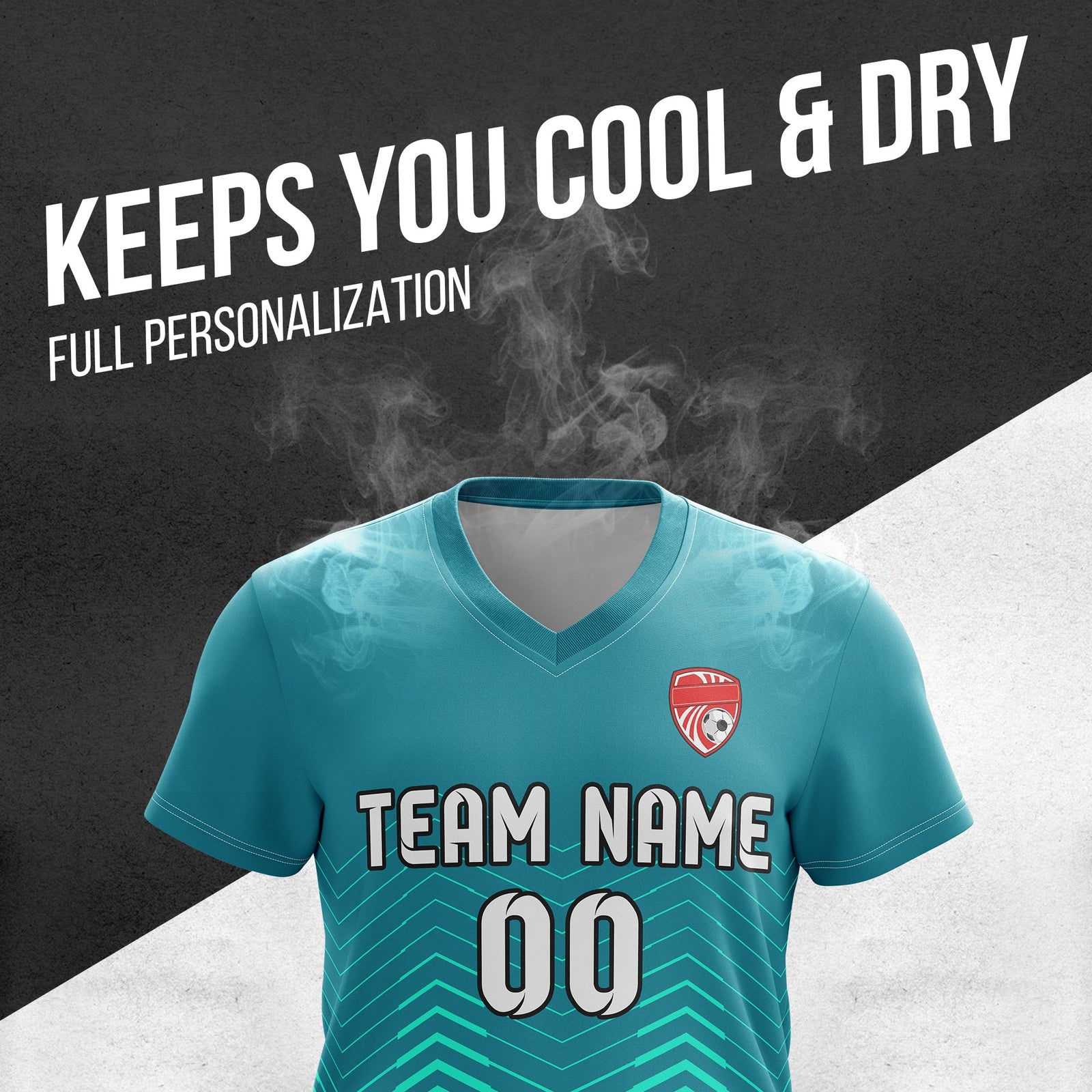 Soccer Jersey - V Neck - Side Pattern- Design 5 - Teal