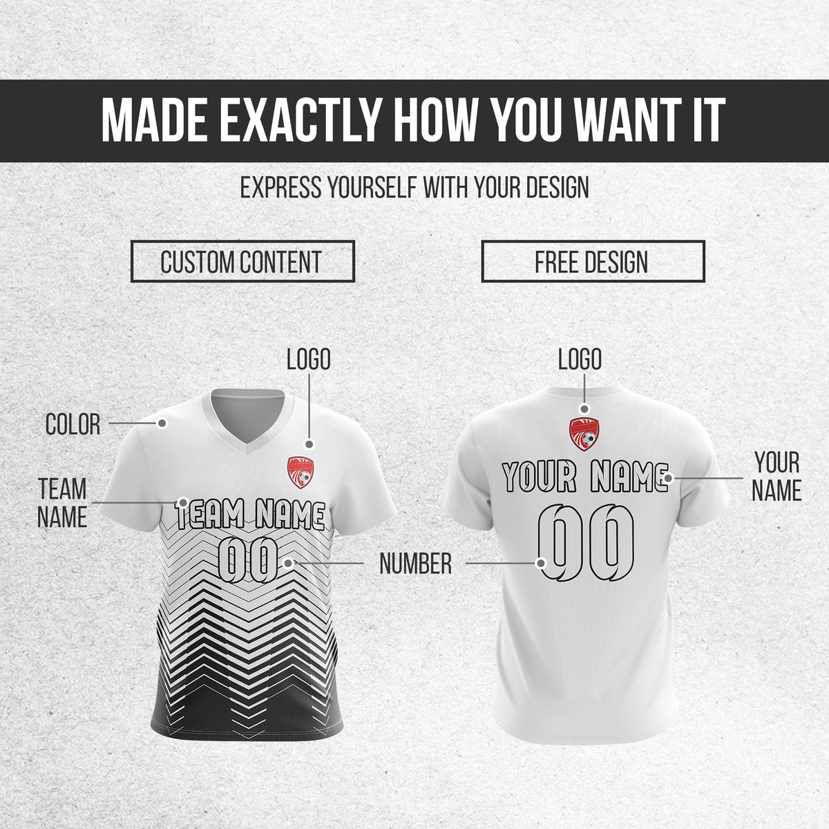 Soccer Jersey - V Neck - Side Pattern- Design 5 - White