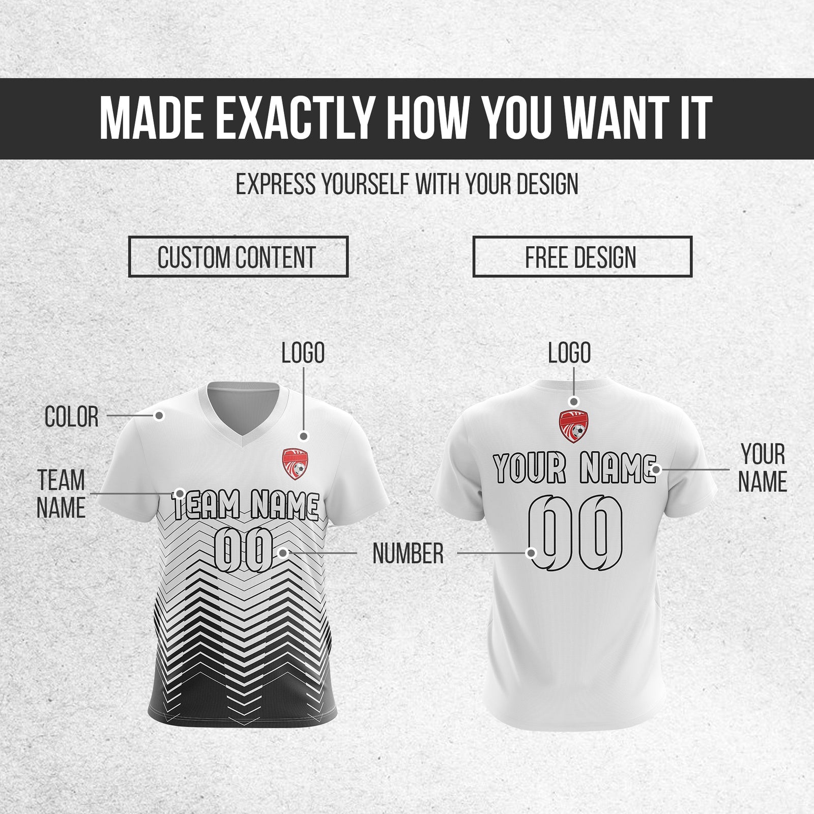 Soccer Jersey - V Neck - Side Pattern- Design 5 - White