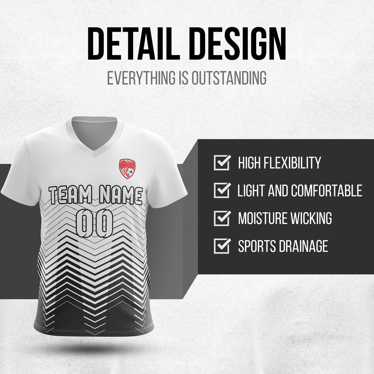 Soccer Jersey - V Neck - Side Pattern- Design 5 - White