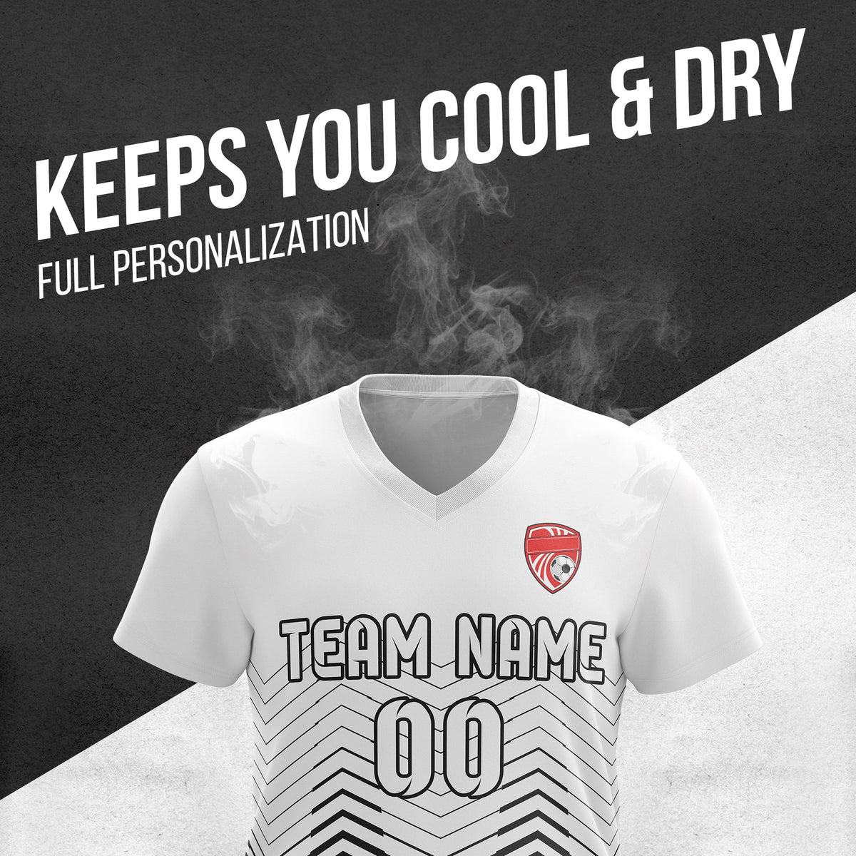 Soccer Jersey - V Neck - Side Pattern- Design 5 - White