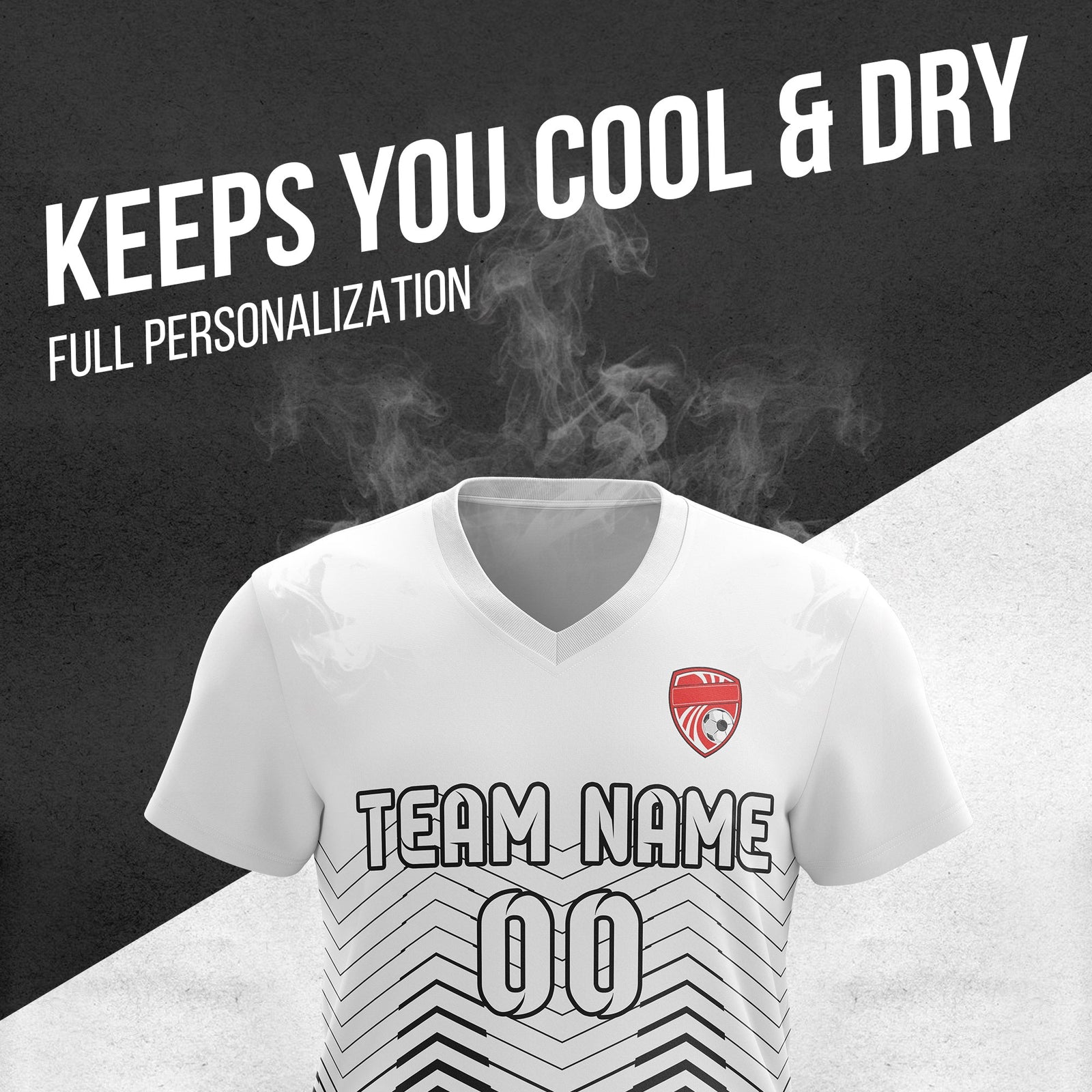 Soccer Jersey - V Neck - Side Pattern- Design 5 - White