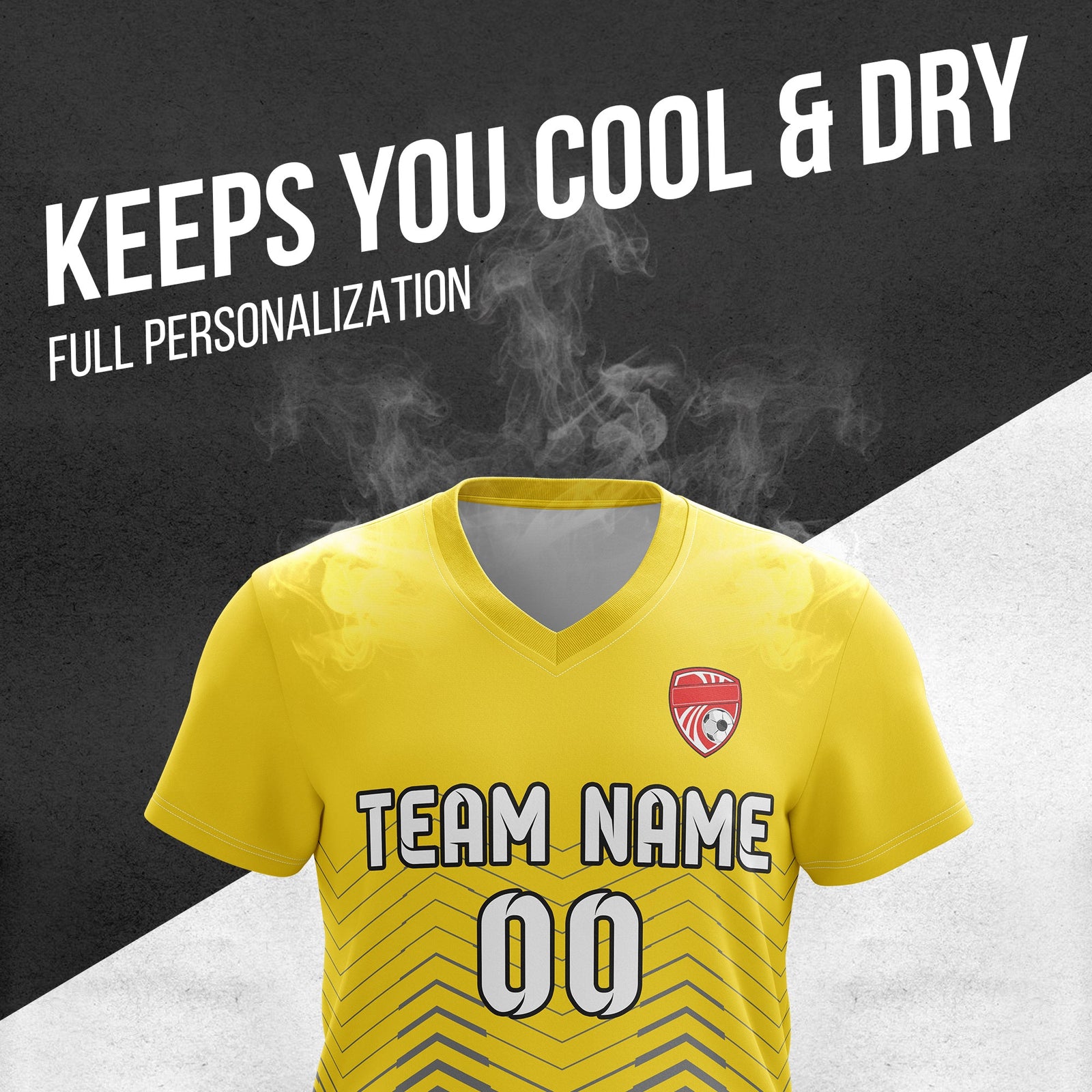 Soccer Jersey - V Neck - Side Pattern- Design 5 - Yellow