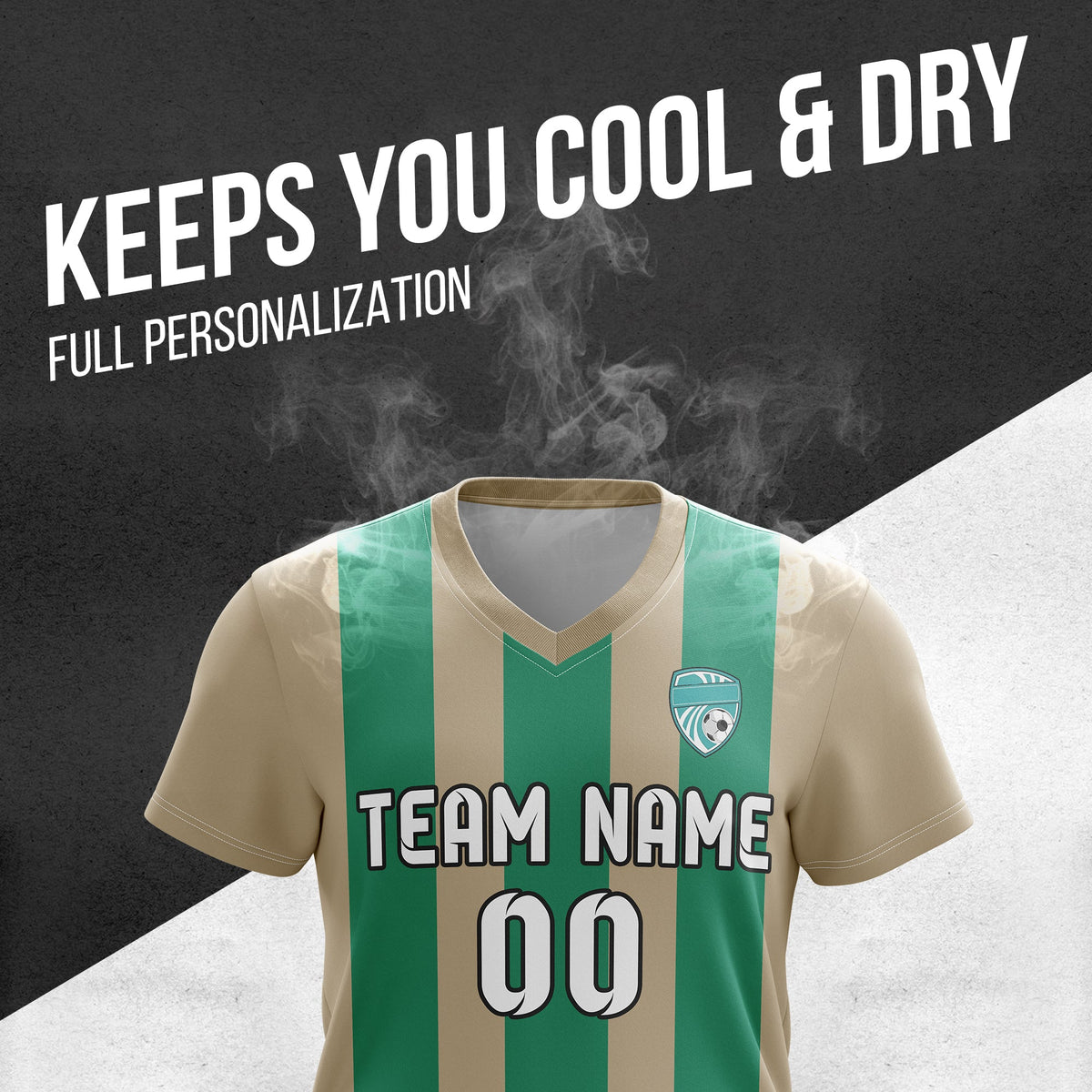 Soccer Jersey - V Neck - Stripe - Design 1 - Khakhii