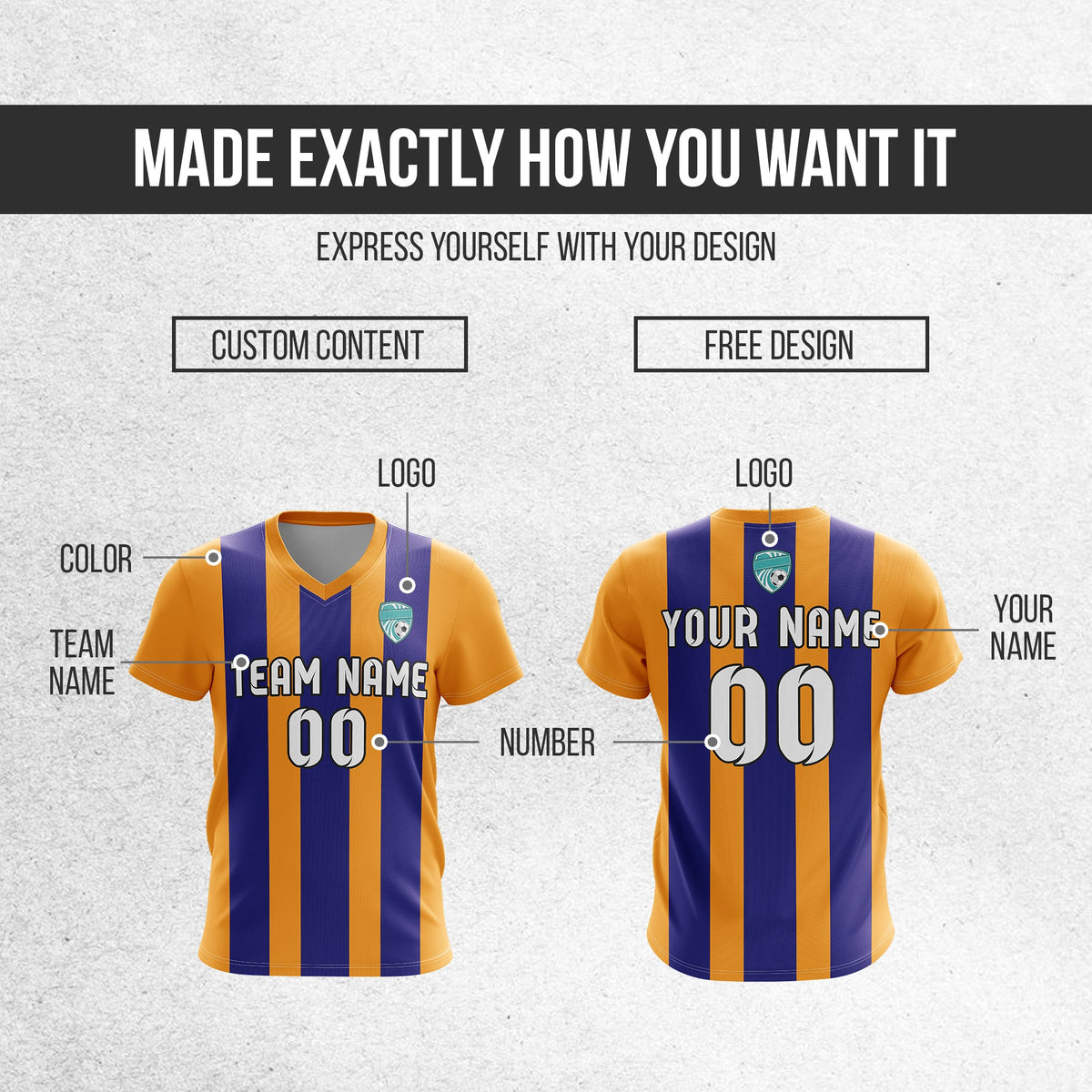 Soccer Jersey - V Neck - Stripe - Design 1 - Orange
