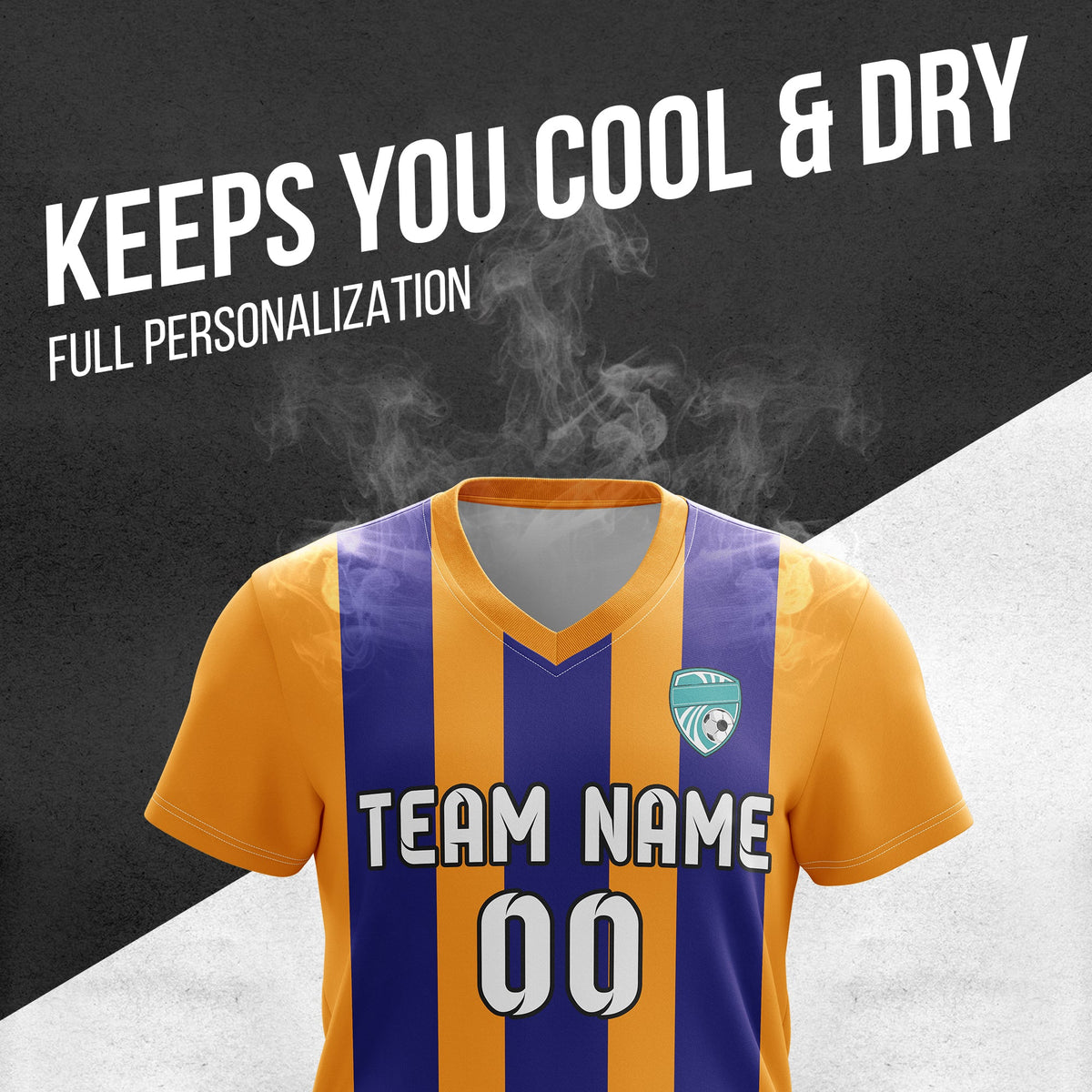 Soccer Jersey - V Neck - Stripe - Design 1 - Orange