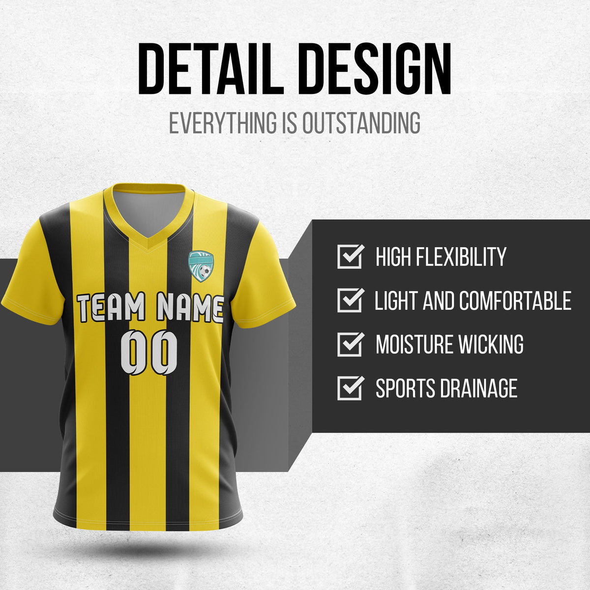 Soccer Jersey - V Neck - Stripe - Design 1 - Yellow