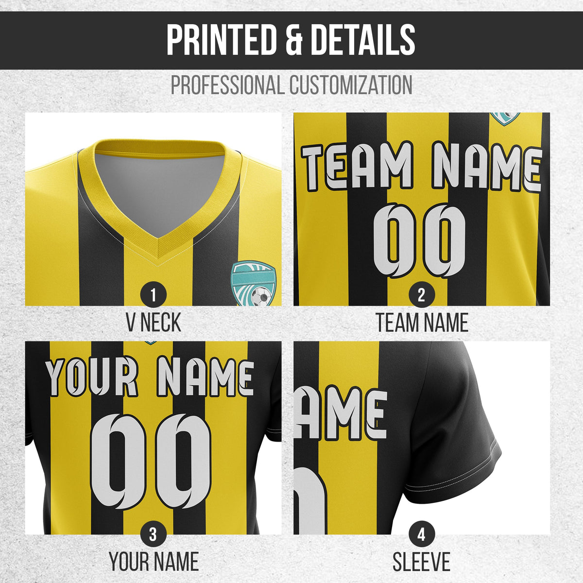 Soccer Jersey - V Neck - Stripe - Design 1 - Yellow
