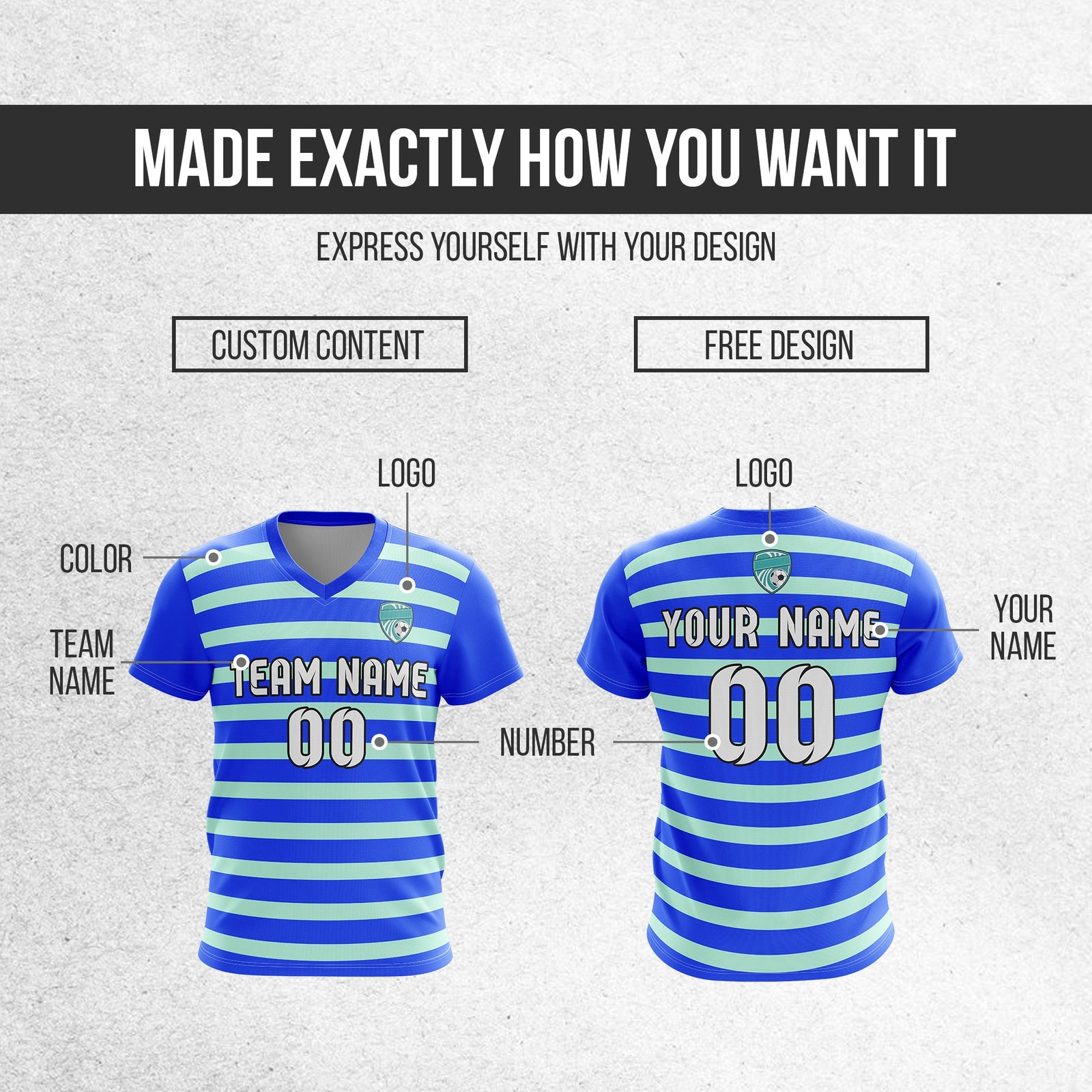 Soccer Jersey - V Neck - Stripe - Design 2 - Blue