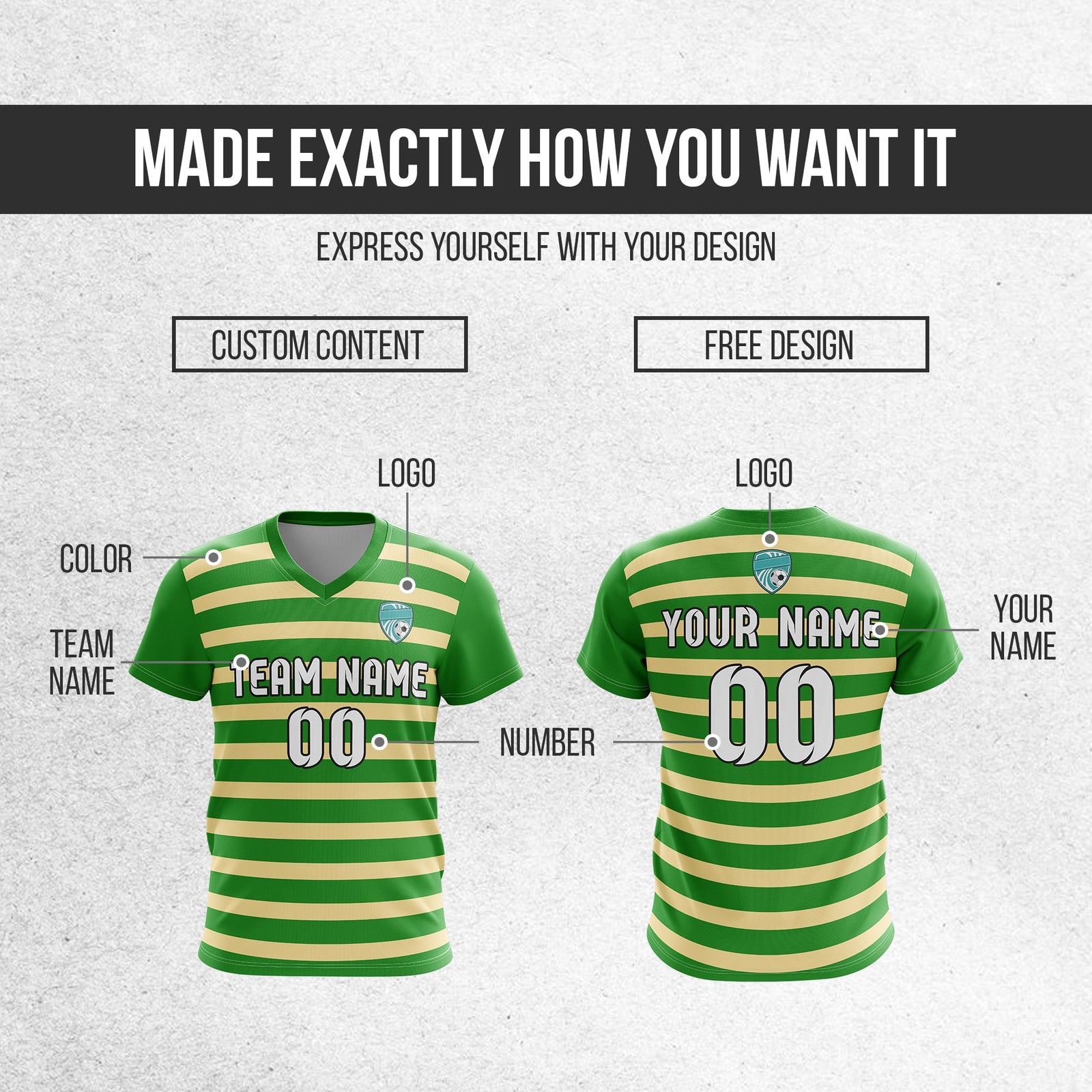 Soccer Jersey - V Neck - Stripe - Design 2 - Green