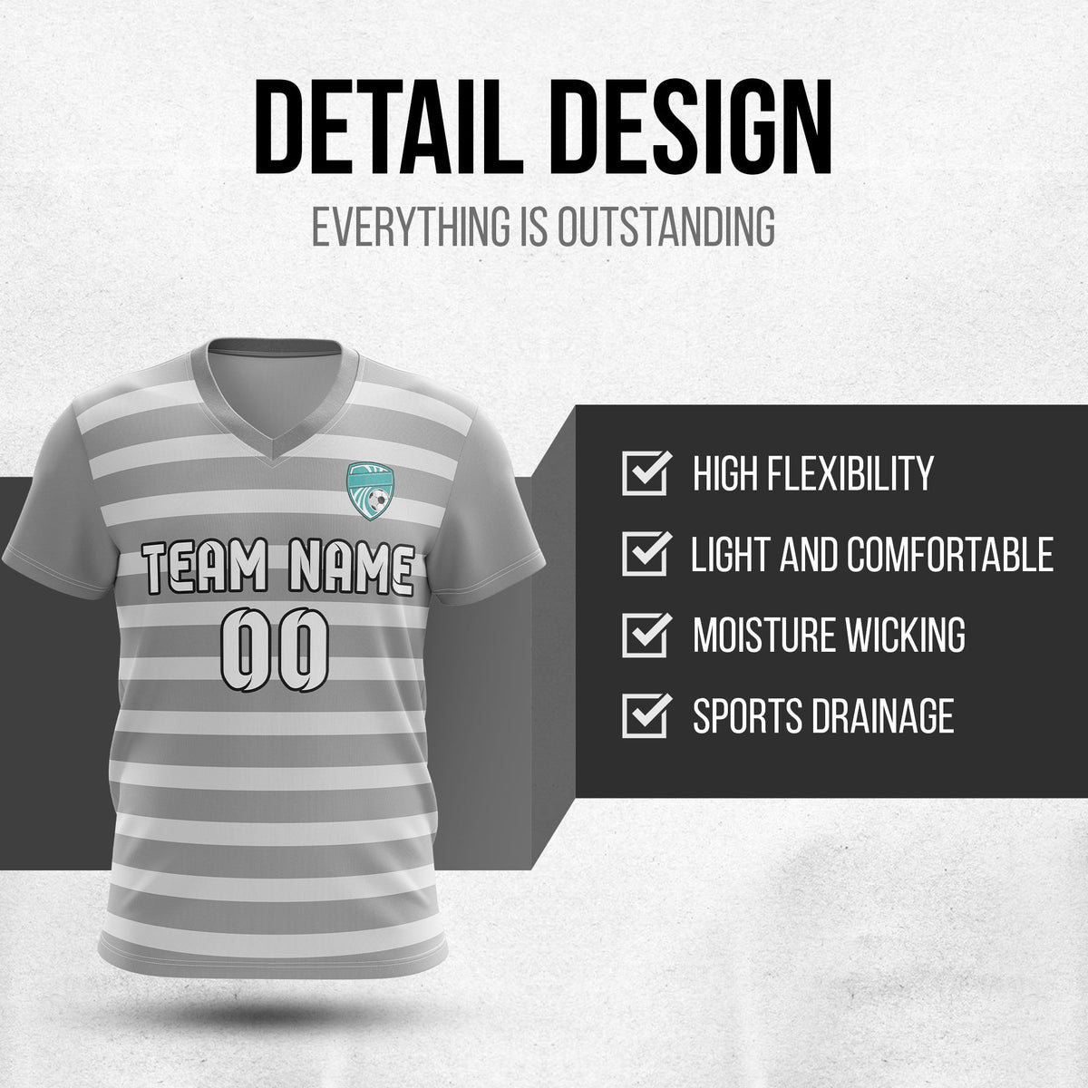 Soccer Jersey - V Neck - Stripe - Design 2 - Grey